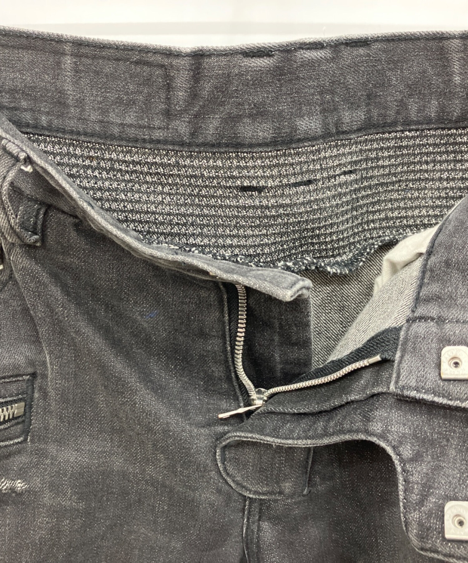 中古・古着通販】BALMAIN (バルマン) バイカーデニムパンツ ブラック