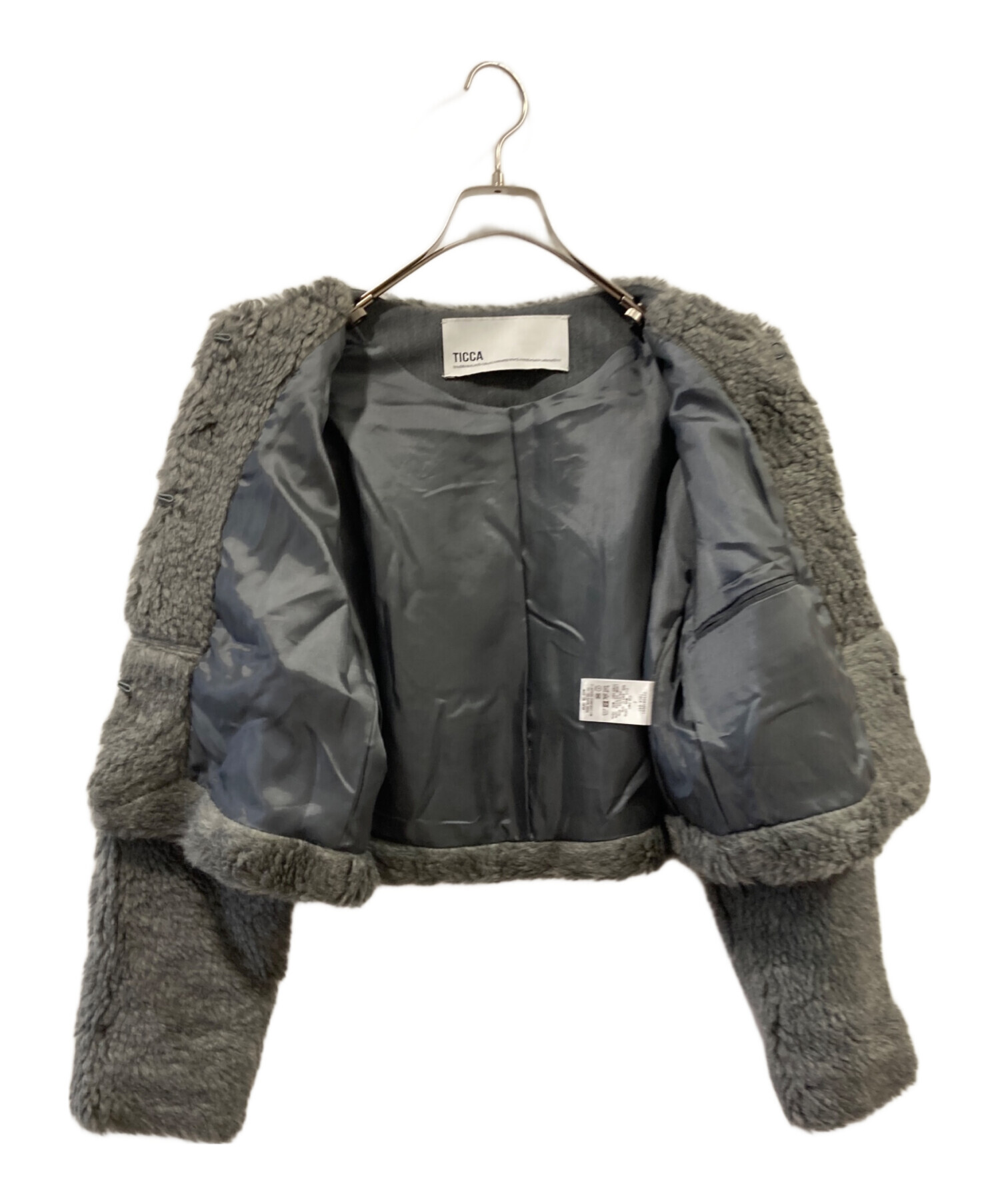 中古・古着通販】TICCA (ティッカ) ウールファーショートコート グレー