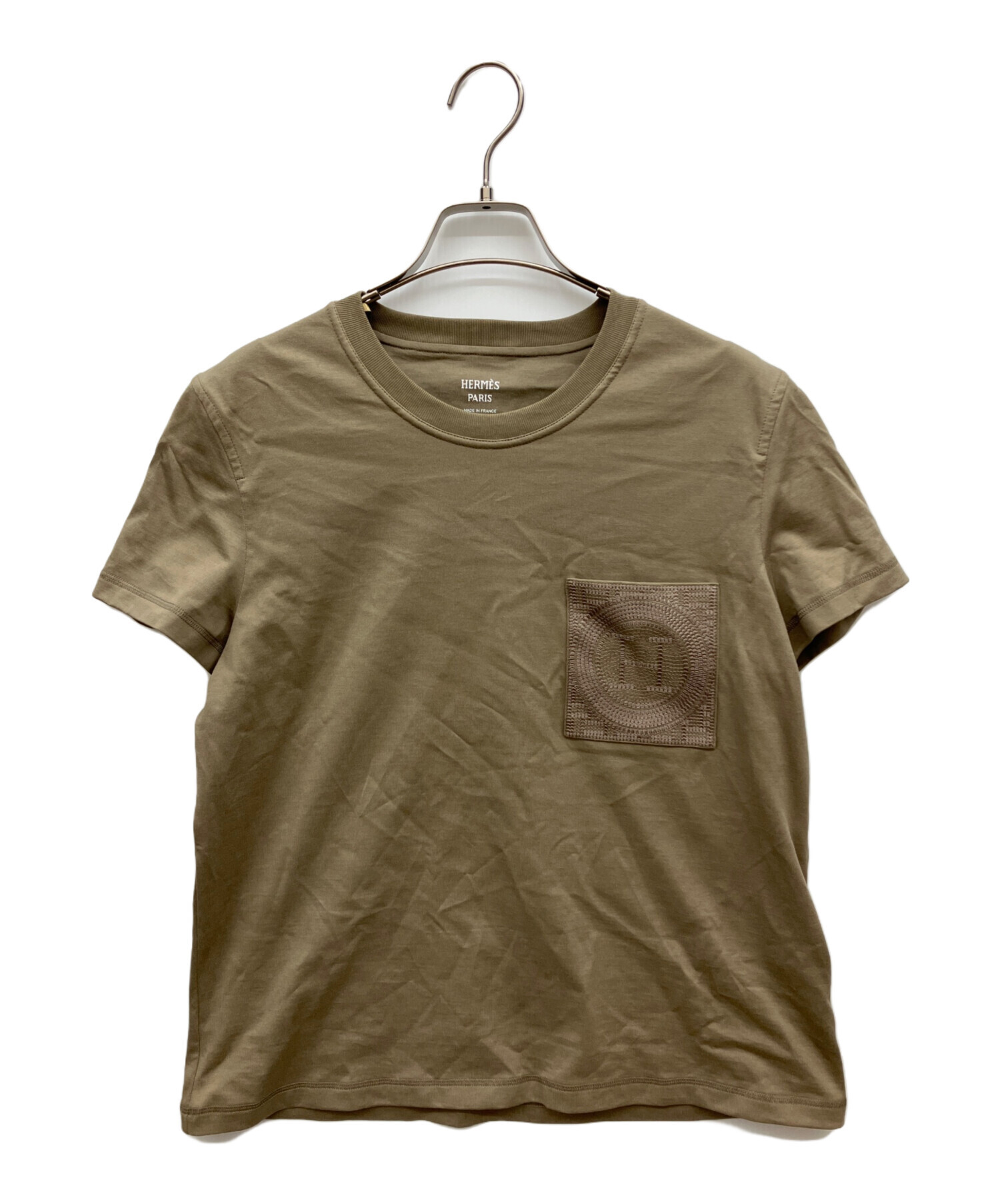 良品【HERMES】Hロゴ/H刺繍鹿の子ポケット/Tシャツ/Lサイズ/ 中古・古着通販】HERMES (エルメス) 刺繍ポケットTシャツ モカ サイズ