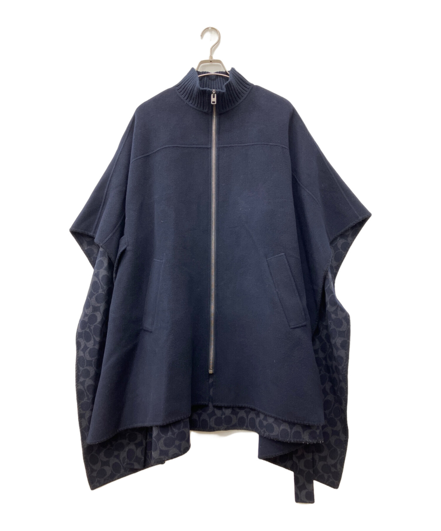 中古・古着通販】COACH (コーチ) シグネチャーウールケープ ネイビー 