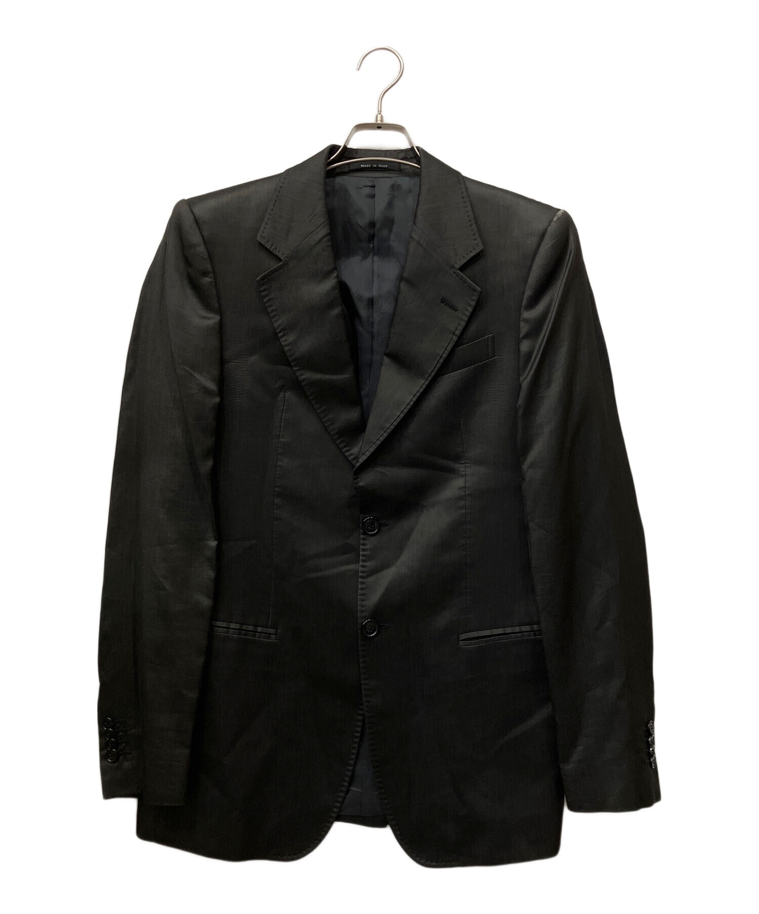希少 L位 アルマーニ レザーテーラードジャケット 黒 ブラック メンズ 48 中古・古着通販】EMPORIO ARMANI (エンポリオアルマーニ) 00sシルク