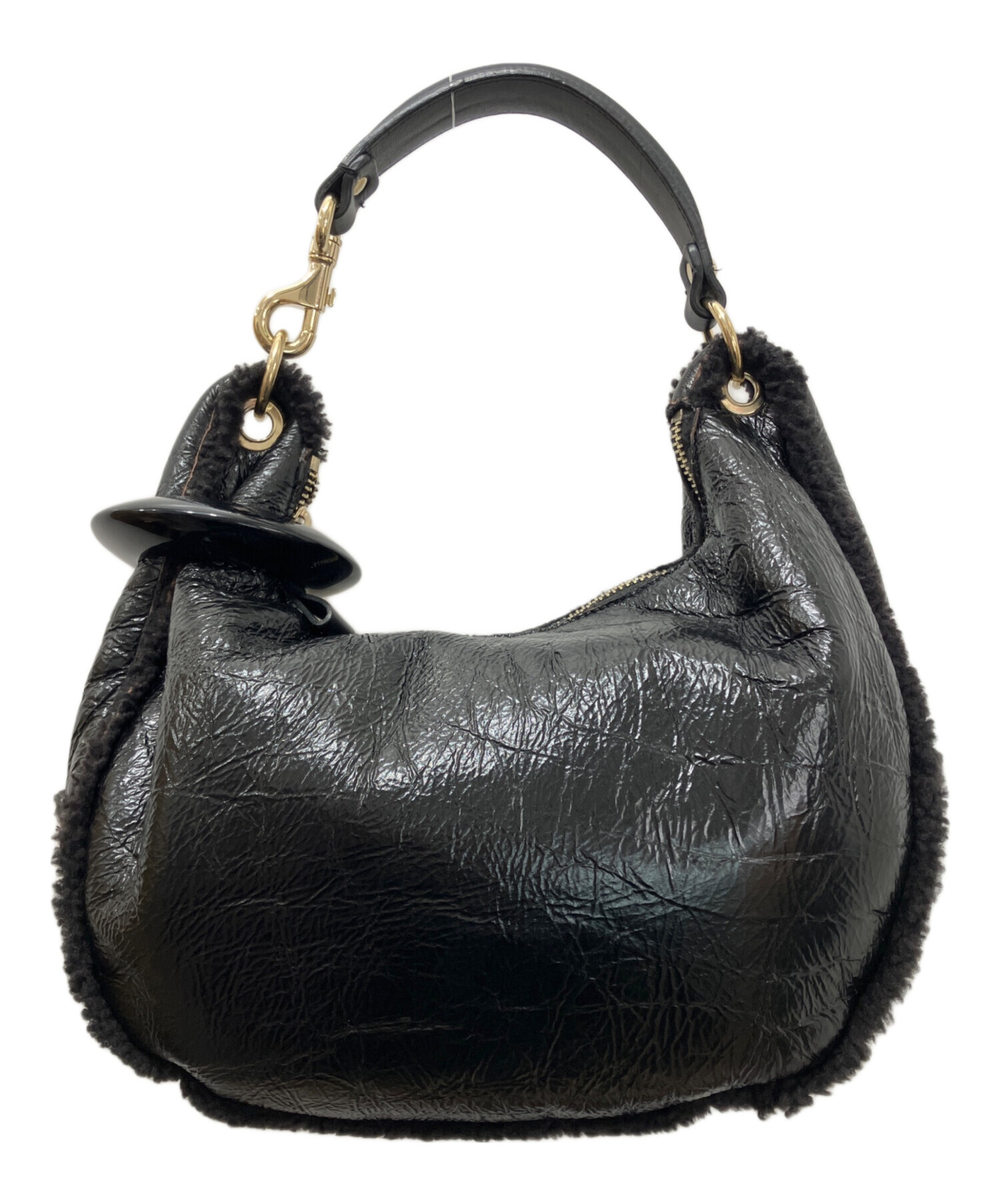 中古・古着通販】JIMMY CHOO (ジミーチュウ) ムートンバッグ ブラック 