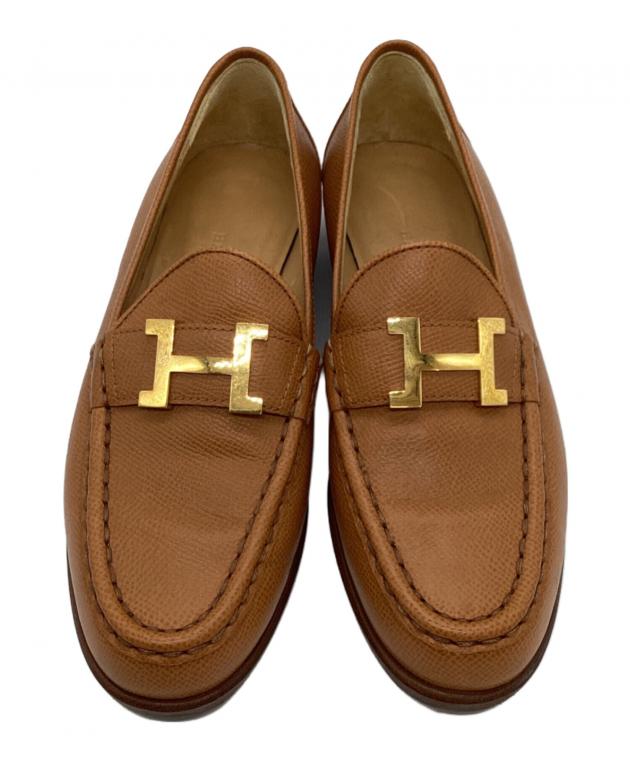 エルメス　HERMES Hロゴ付きブラウンレザーローファー 中古・古着通販】HERMES (エルメス) ローファー コンスタンス H