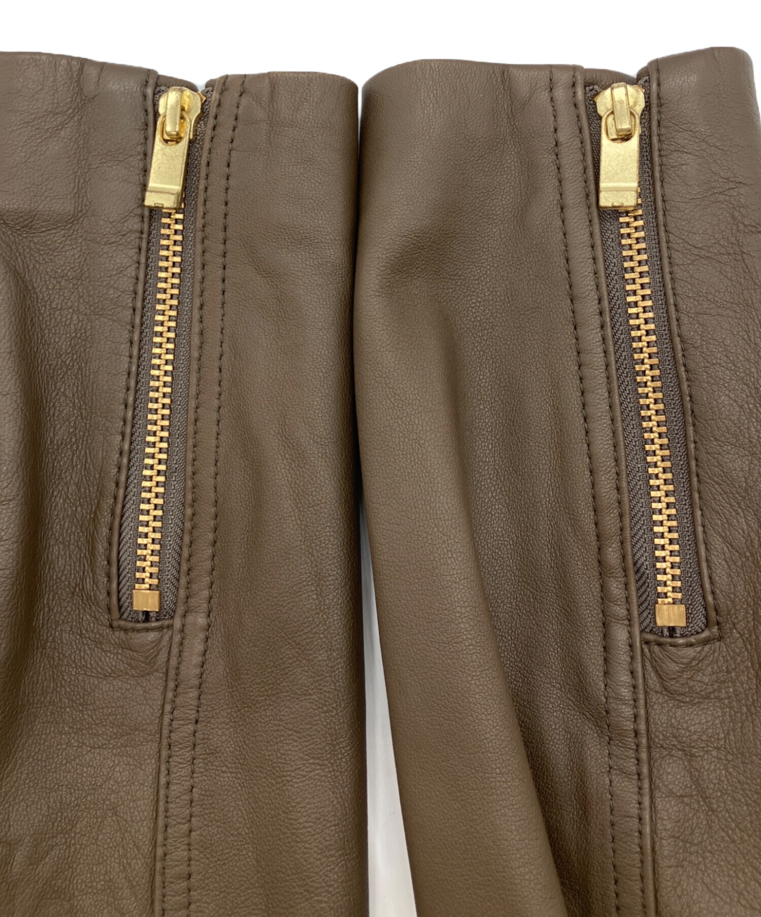 美品✨【ノーブル】ソフトラムレザーライダースブルゾン ブラウン グレージュ 38 Noble（ノーブル）の「ソフトラムレザーライダースブルゾン