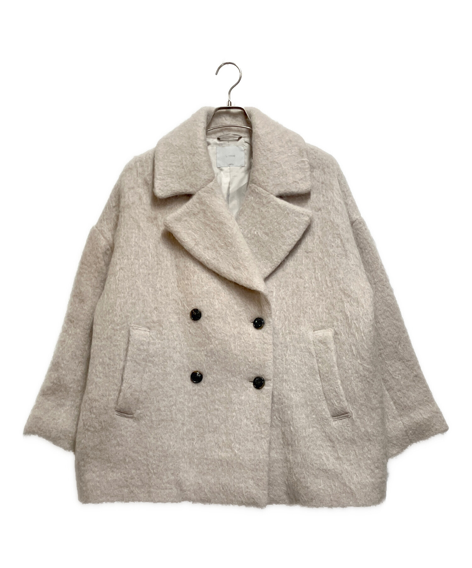 Liyoca リヨカ ヘリンボーン シャギー ノーカラーコート モヘヤ 中古・古着通販】Liyoca (リヨカ) ビッグカラーシャギーコート ライト