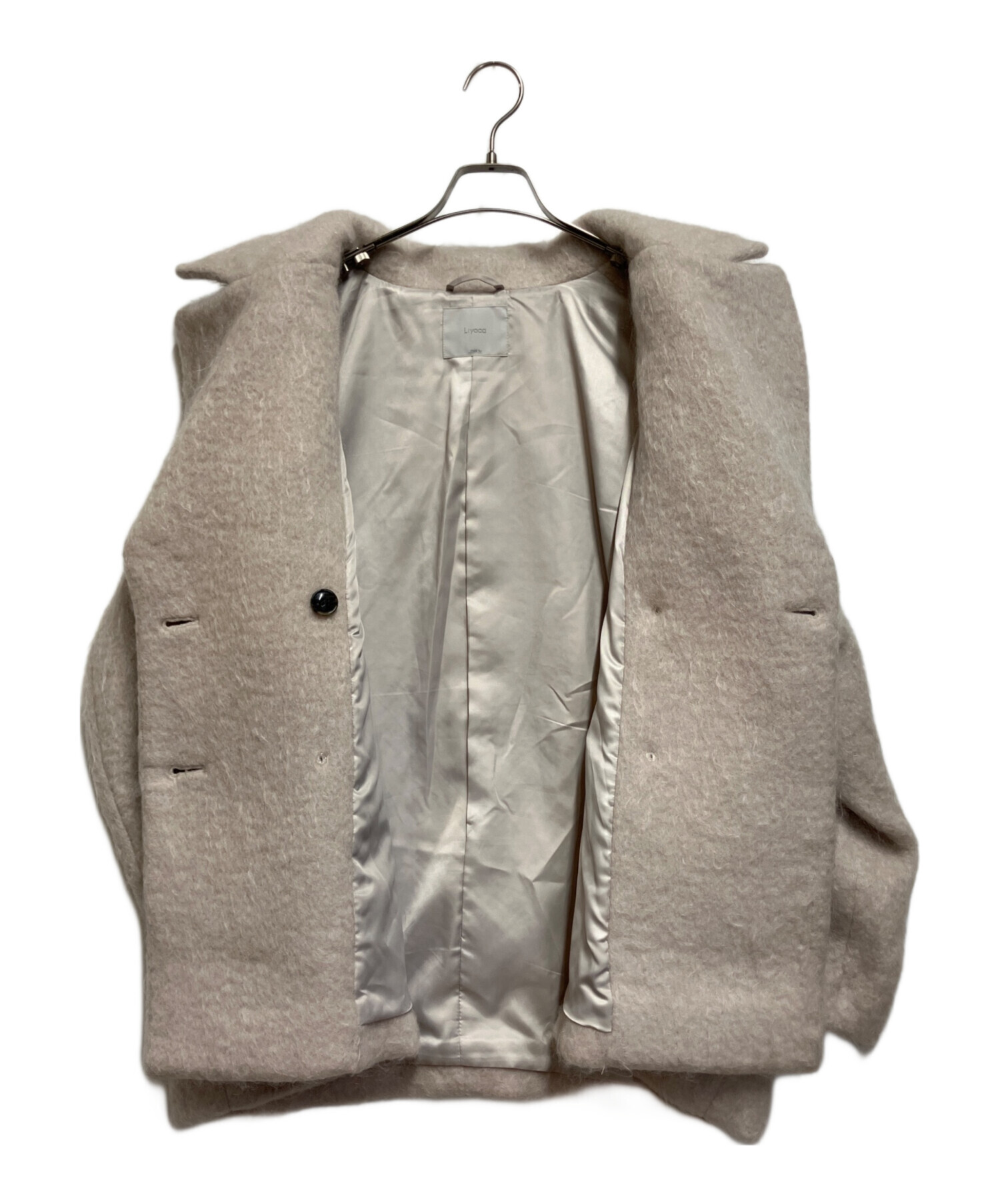 Liyoca リヨカ ヘリンボーン シャギー ノーカラーコート モヘヤ 中古・古着通販】Liyoca (リヨカ) ビッグカラーシャギーコート ライト