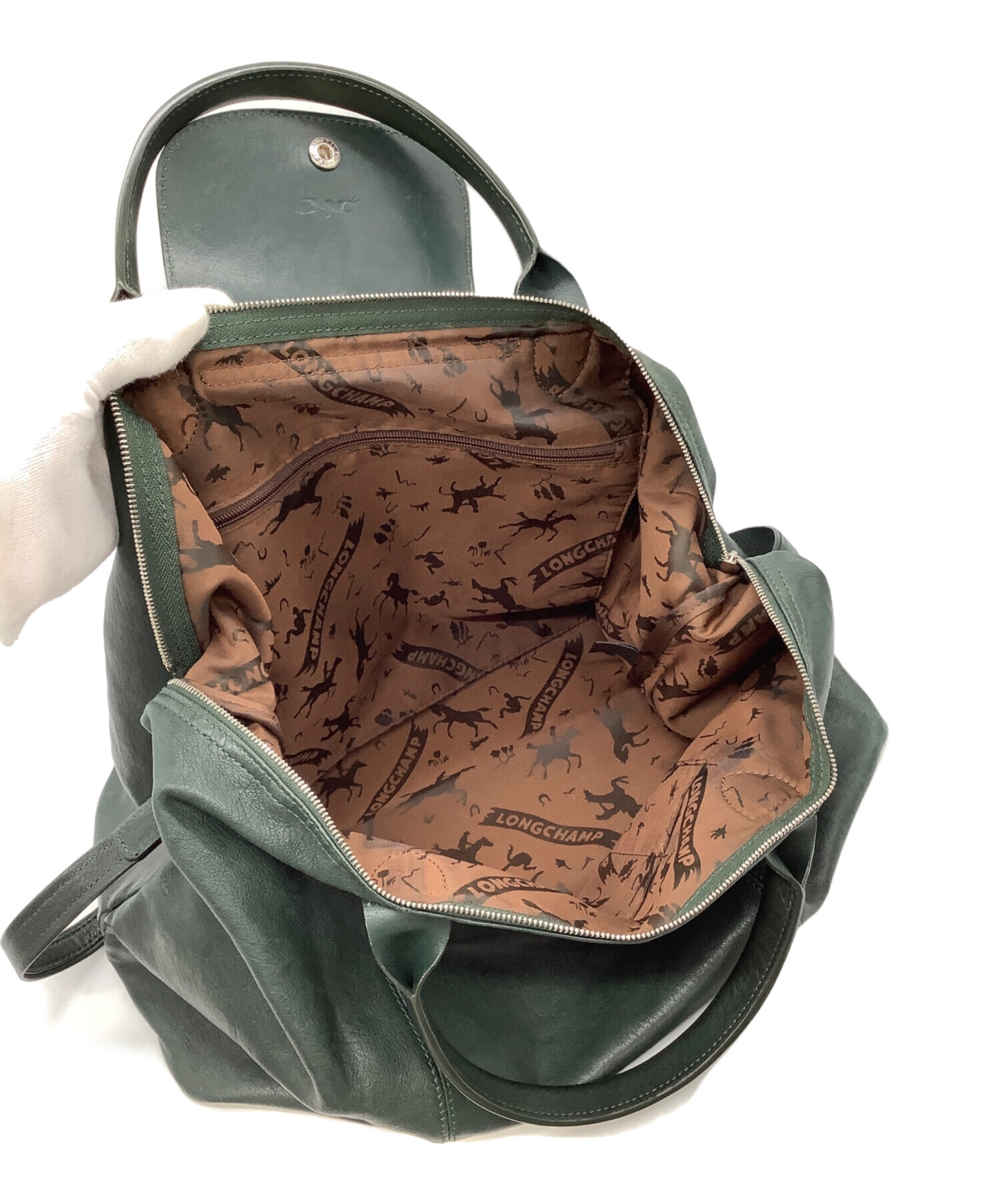 中古・古着通販】LONGCHAMP (ロンシャン) レザー折りたたみバッグ 