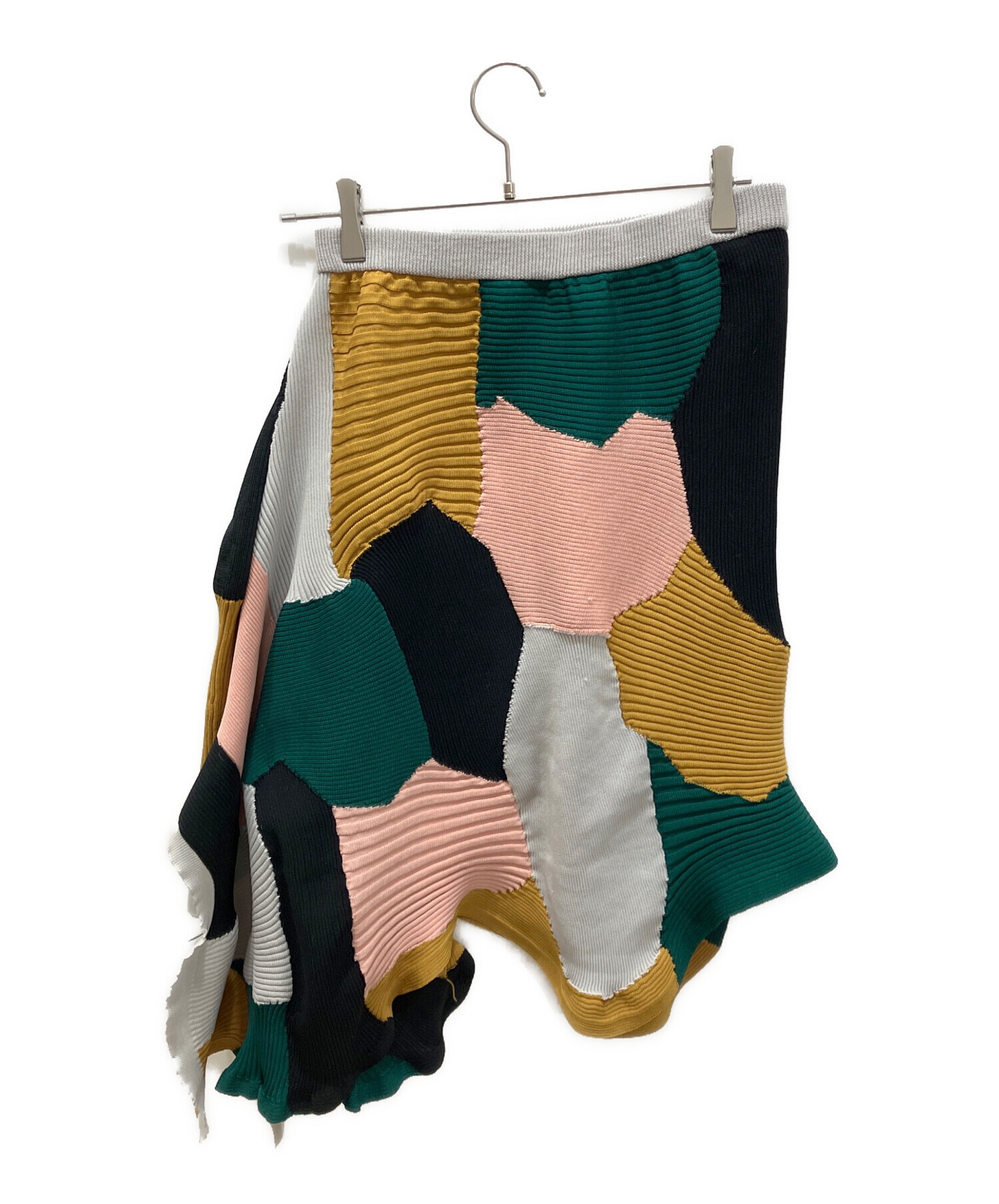 イッセイミヤケ　ボリューム　プリーツスカート　切替　変形　総柄　黒　緑　サイズ2 イッセイミヤケ ボリューム プリーツスカート 切替 変形 総柄 黒 緑