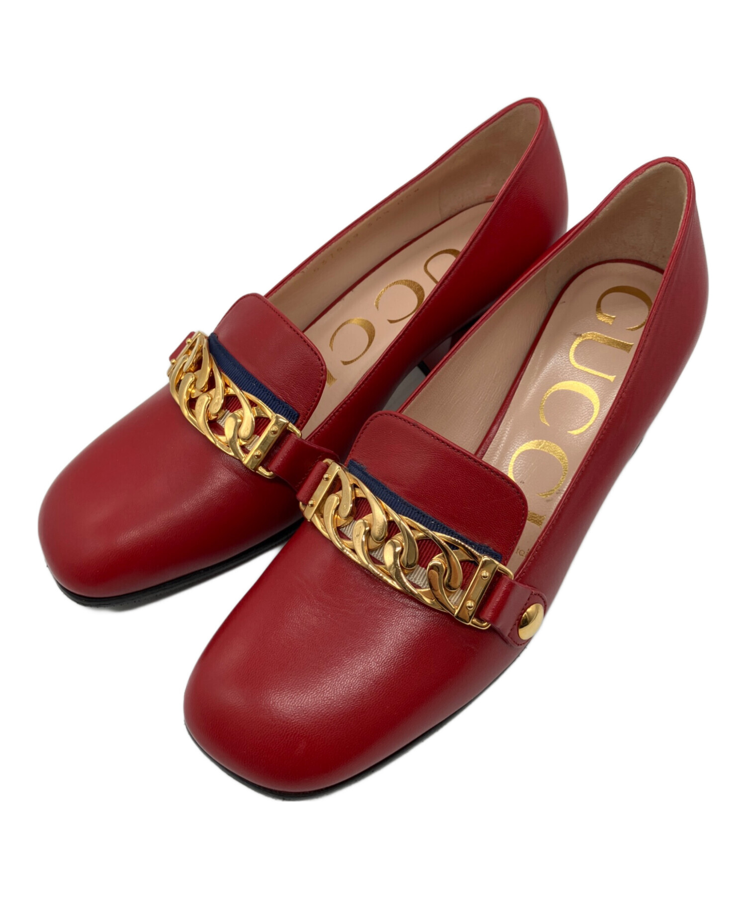 【美品】 GUCCI グッチ ミッドヒールパンプス レッド サイズ35 1/2 中古・古着通販】GUCCI (グッチ) ミッドヒールパンプス レッド サイズ