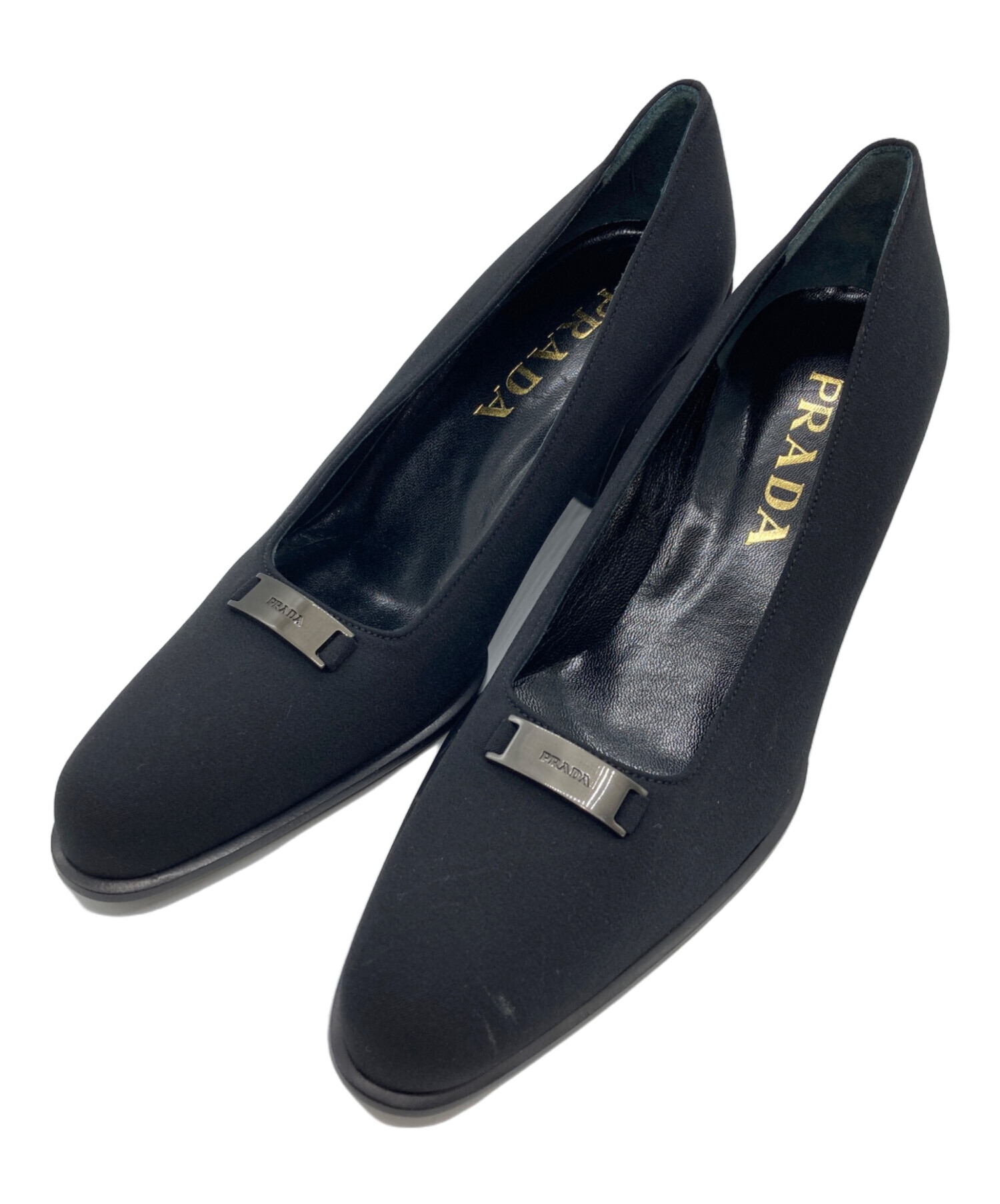 中古・古着通販】PRADA (プラダ) ロゴプレートパンプス ブラック 