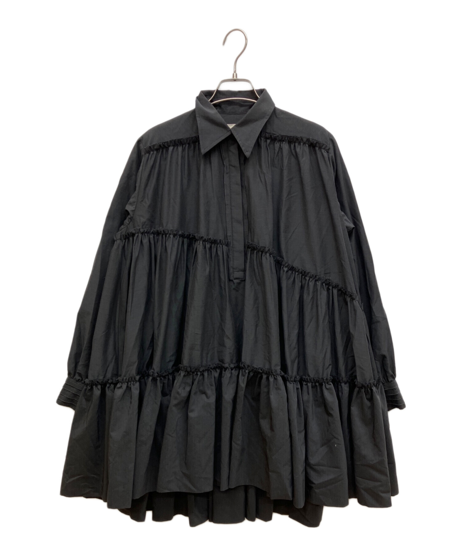 THE TOE ペンシルバニア シャツワンピース 黒 フリル ギャザー 中古・古着通販】THE TOE (ザ・トゥー) Pennsylvania shirt onepiece