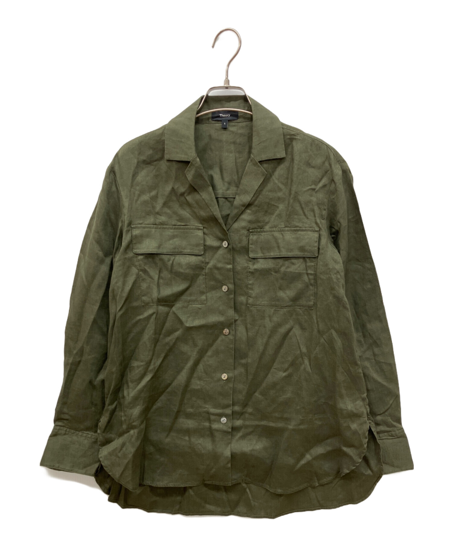 Theory セオリー ブラウス S 茶 【古着】【中古】 中古・古着通販】theory (セオリー) Relaxed Linen Notch Shirt リネン