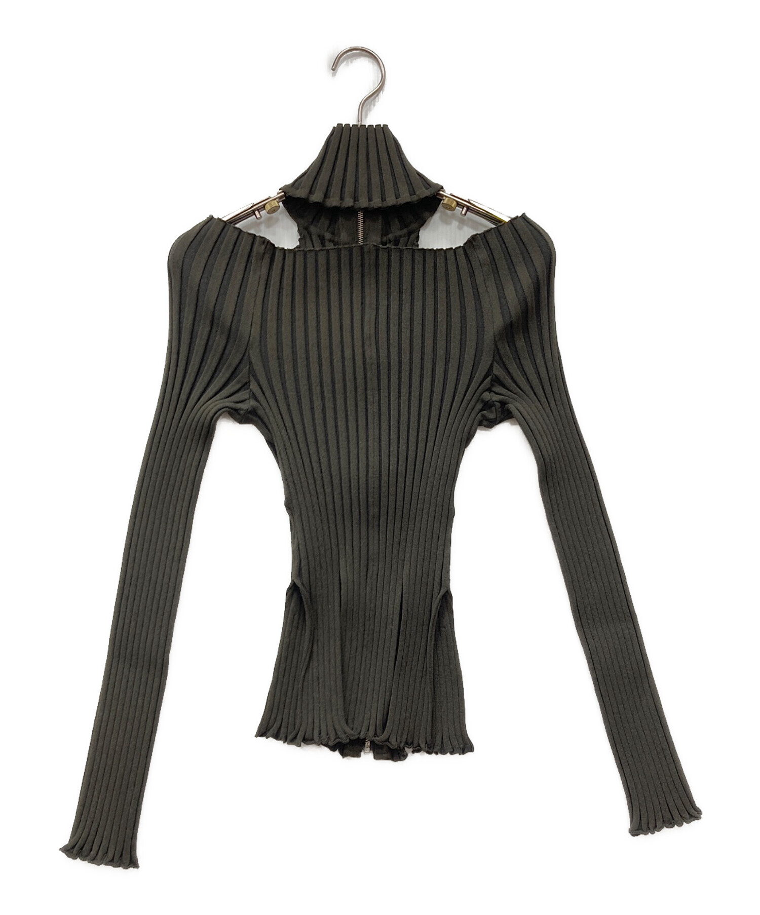 中古・古着通販】FETICO (フェティコ) RIB KNIT SLIT TOP ブラウン