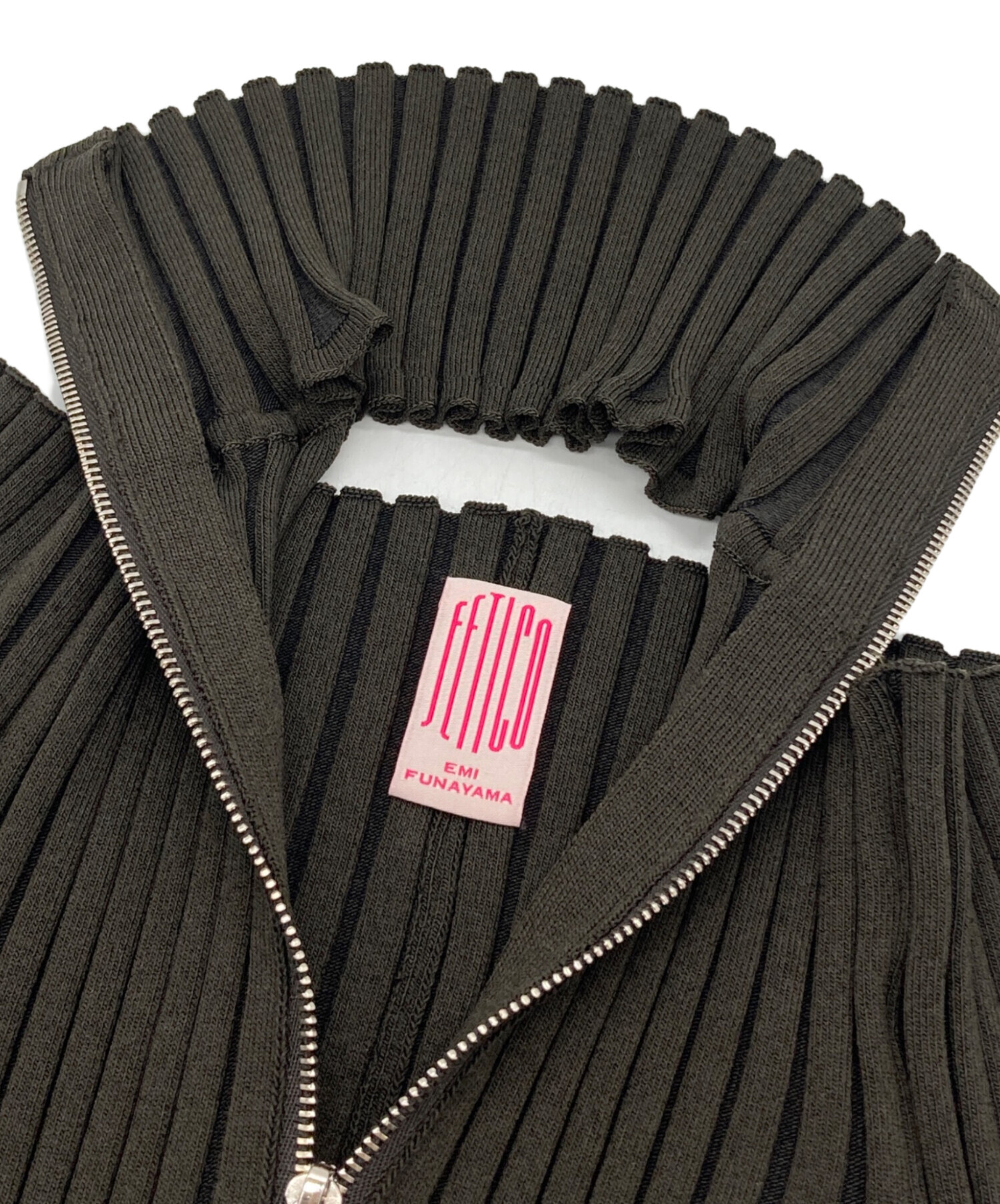 中古・古着通販】FETICO (フェティコ) RIB KNIT SLIT TOP ブラウン