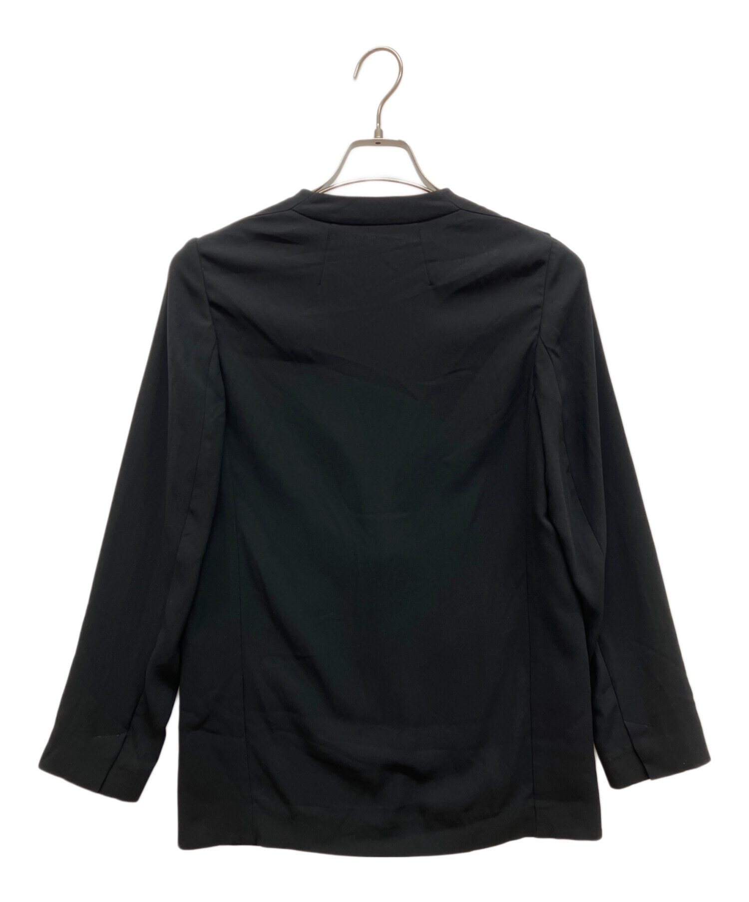 美品■セオリー■POWDER CREPE ジャケット■黒■■定価4.2万 セオリー Theory ノーカラージャケットPOWDER CREPE CL COLLARLES