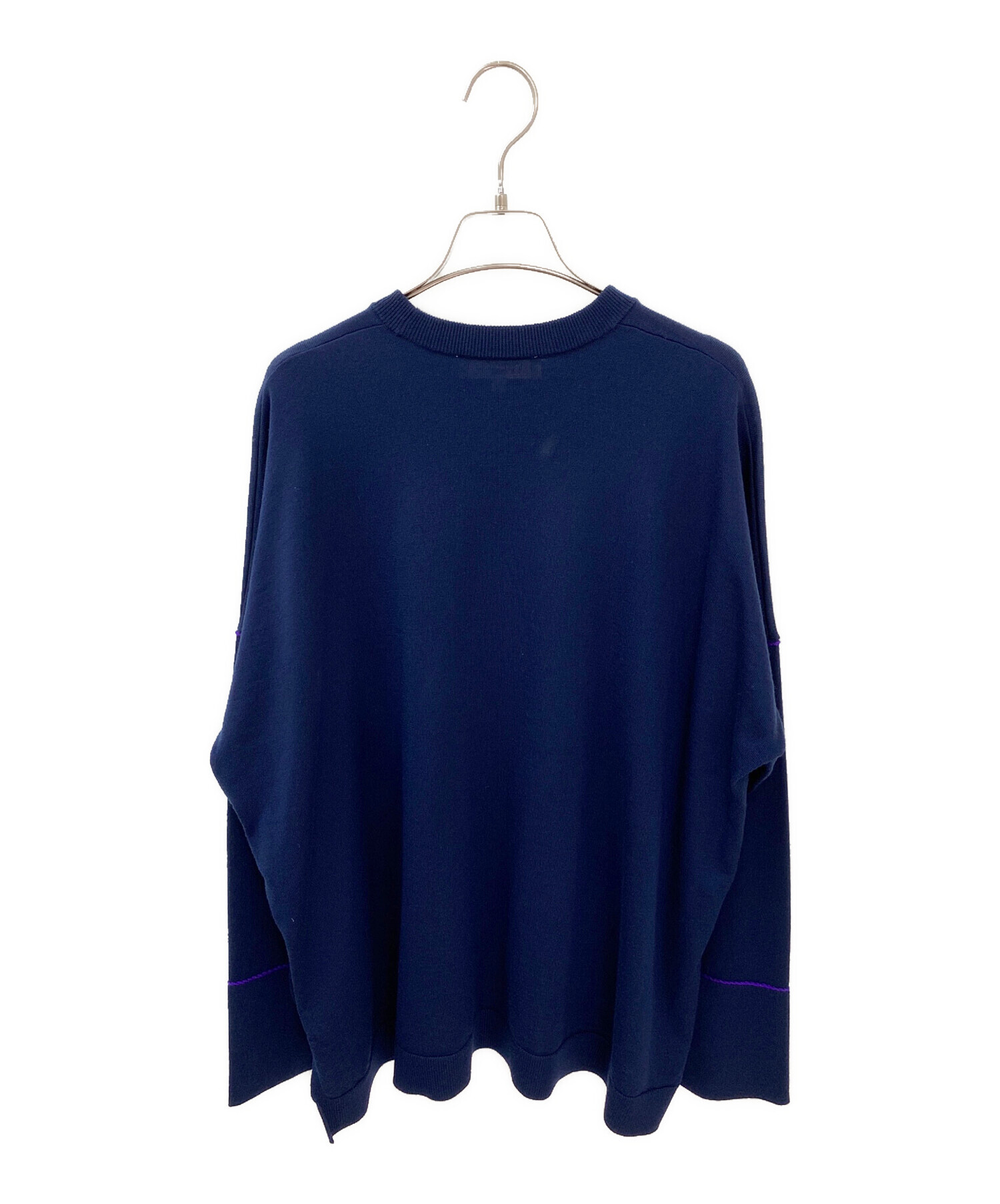 ENFOLD エンフォルド ランダムリブニット ブルー 中古・古着通販】ENFOLD (エンフォルド) OPEN CUFF PULLOVER ネイビー