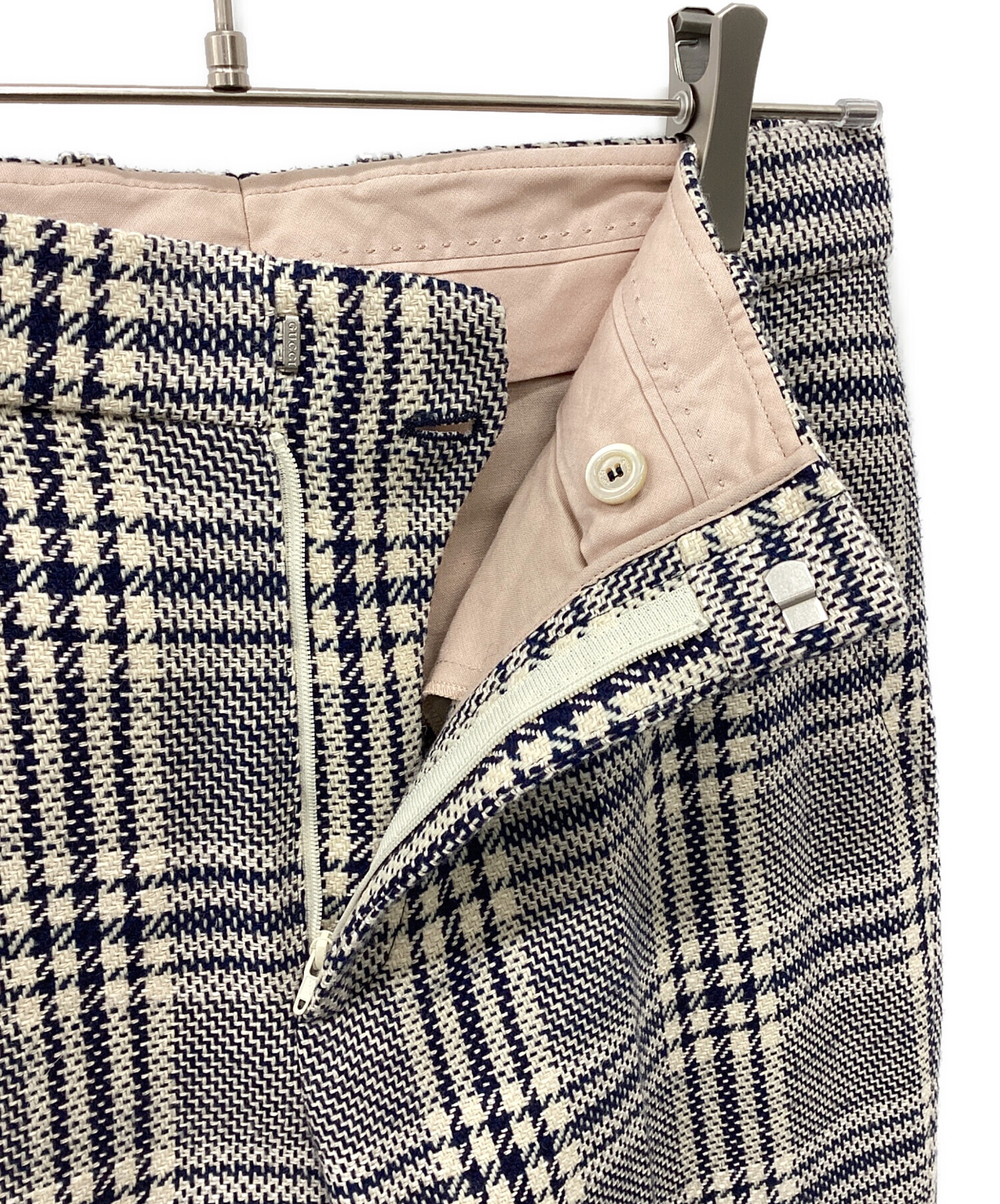 中古・古着通販】GUCCI (グッチ) チェックパンツ ネイビー サイズ:SIZE