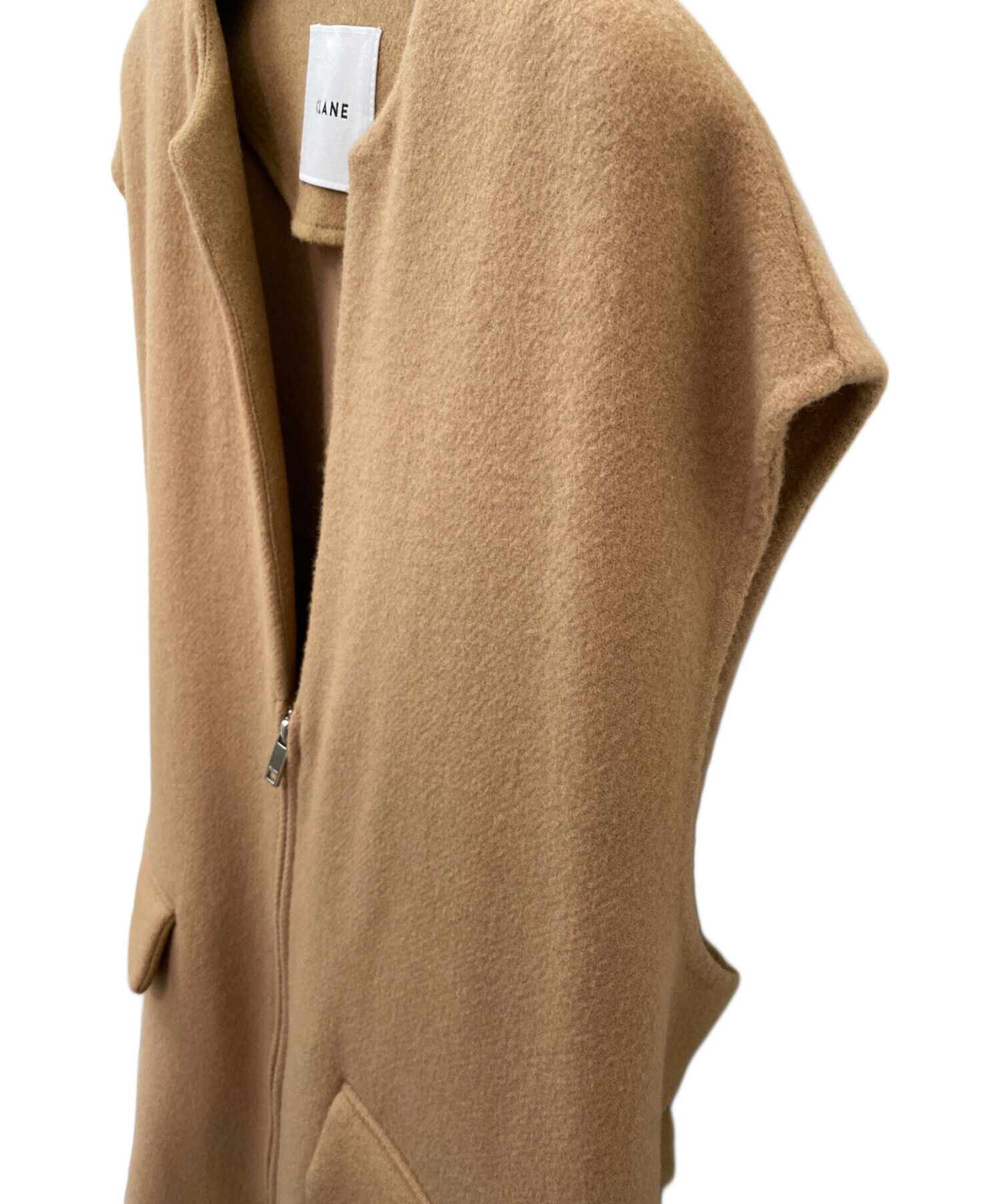 みんです　 clane zipcollarknitvest サイズ2 中古・古着通販】CLANE (クラネ) FRONT ZIP REVER GILET キャメル