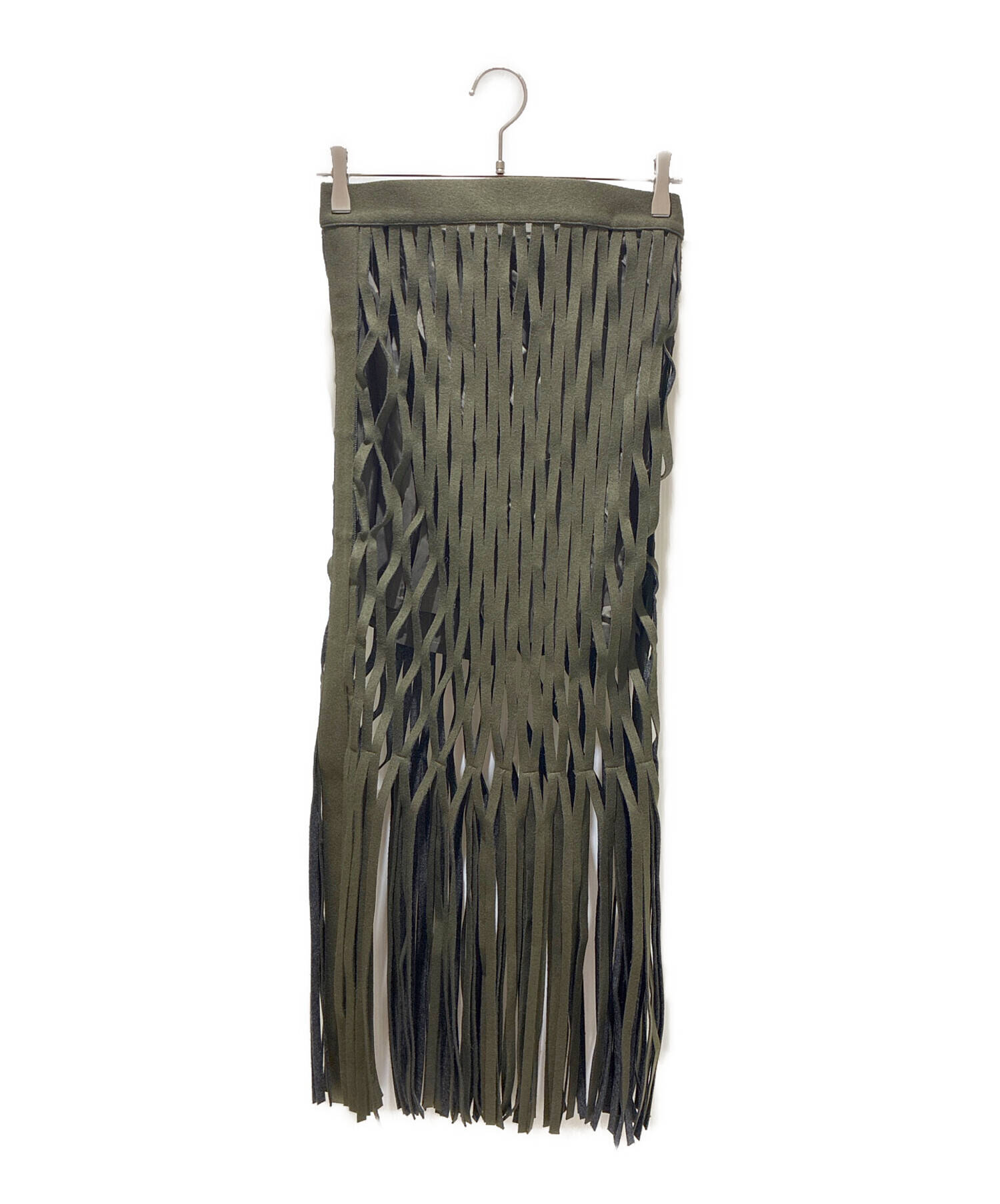 中古・古着通販】sacai (サカイ) Wool Melton Fringed Skirt グリーン