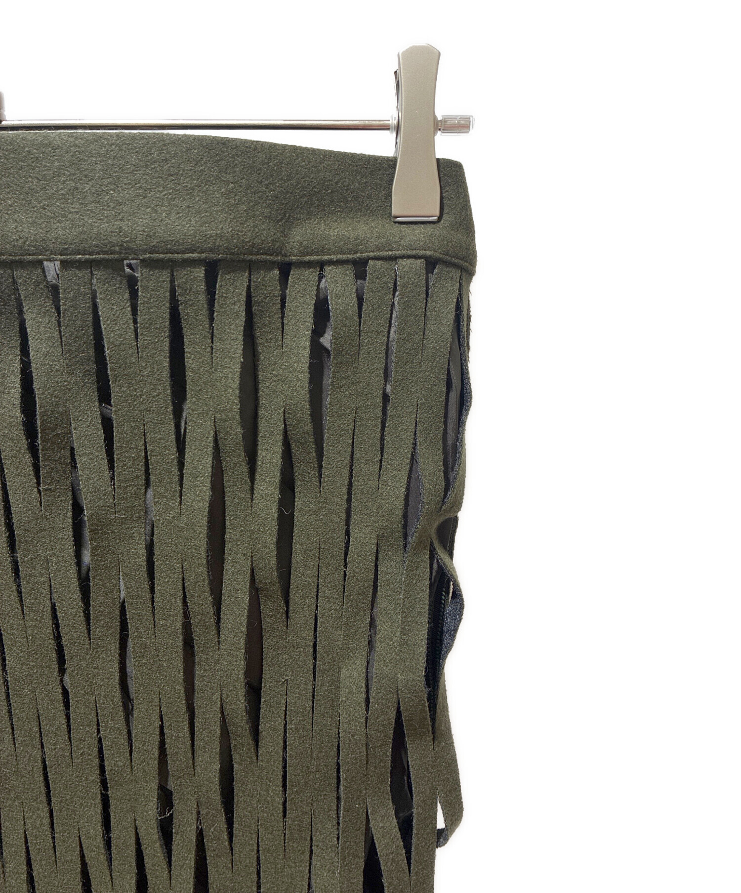 中古・古着通販】sacai (サカイ) Wool Melton Fringed Skirt グリーン