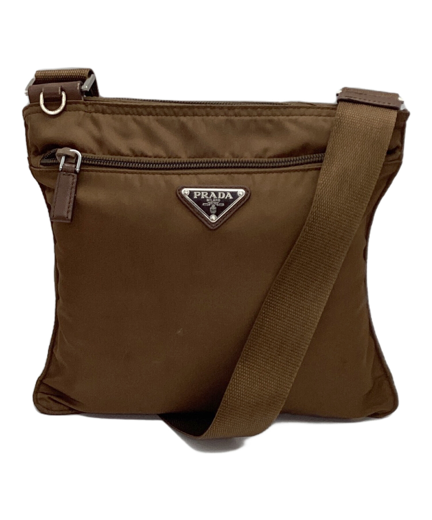 PRADA ブラウンナイロンハンドバッグ 中古・古着通販】PRADA (プラダ) ナイロンショルダーバッグ ブラウン