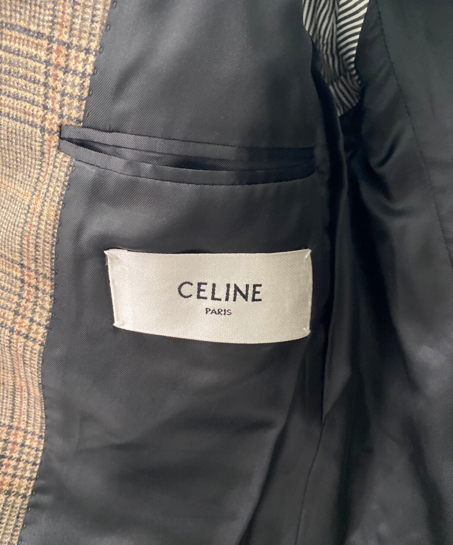 中古・古着通販】CELINE (セリーヌ) チェック2Bジャケット ブラウン