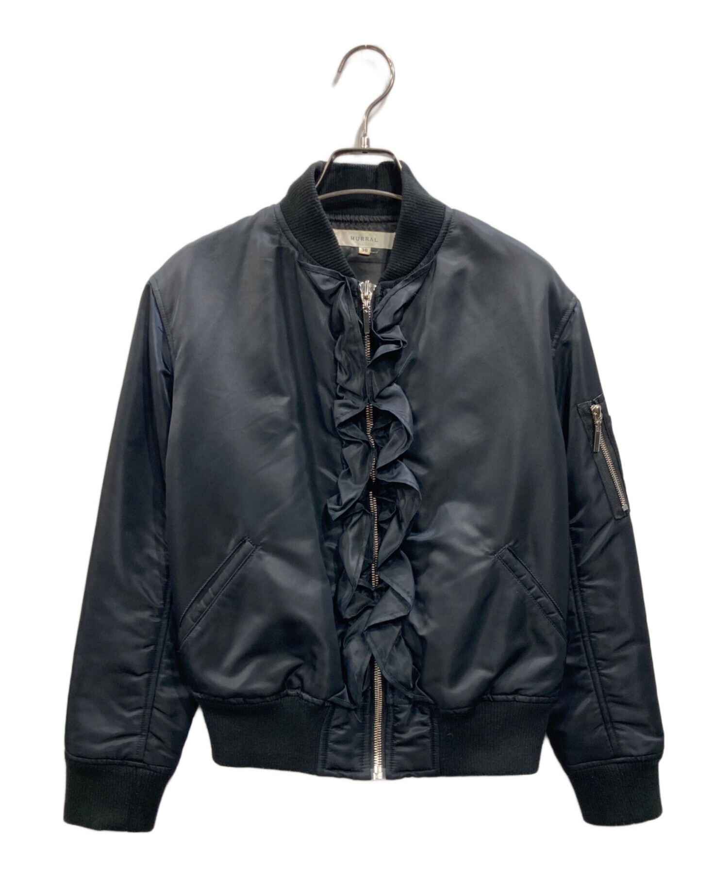 muveilミュベール ビジュー フリル ジャケット ブルゾンMA-1 ブラック muveilミュベール ビジュー フリル ジャケット ブルゾンMA-1