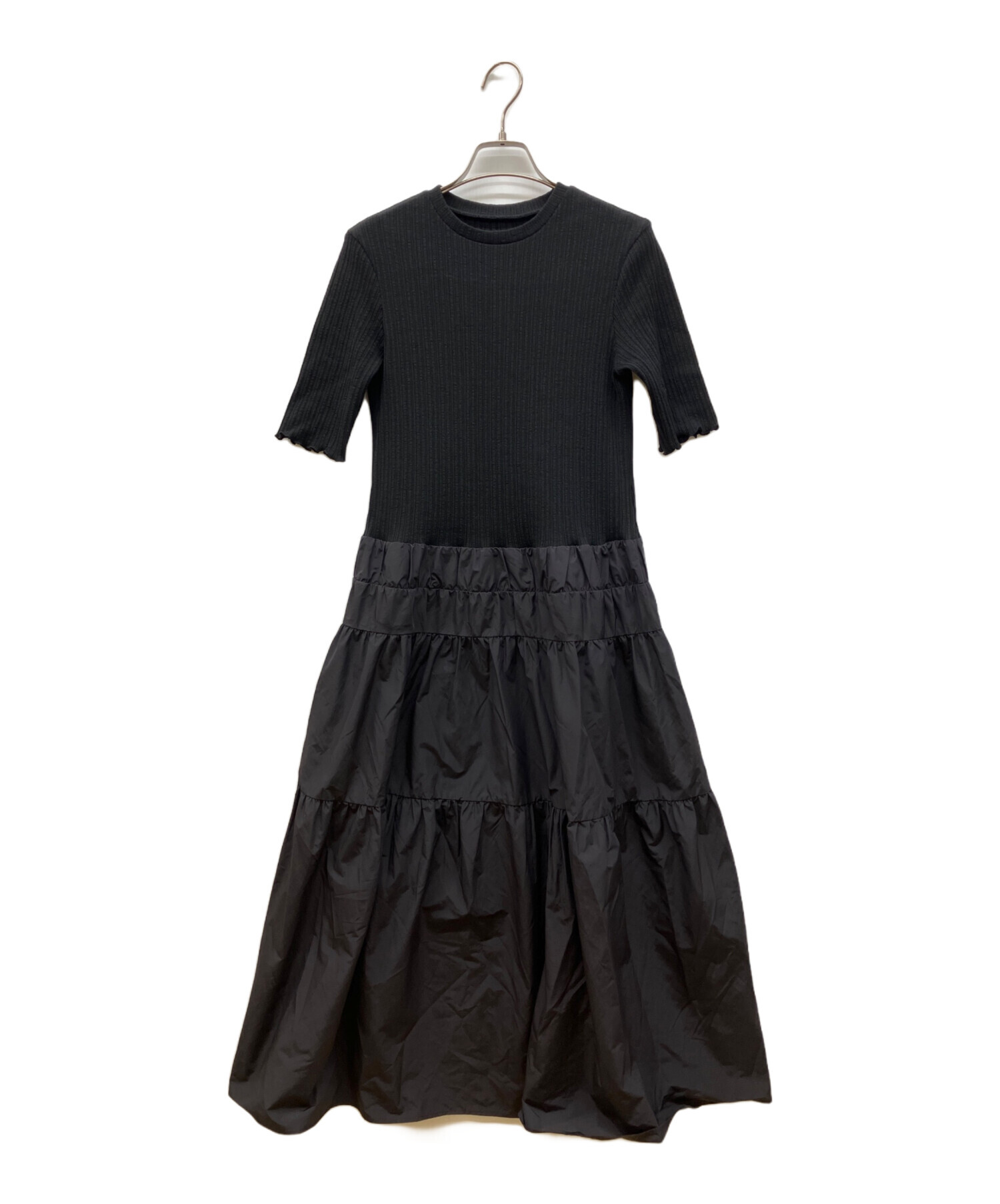 LE CIEL BLEU Frill Detail Jersey Topブラック 中古・古着通販】LE CIEL BLEU (ルシェルブルー) Jersey&Taffeta Dress