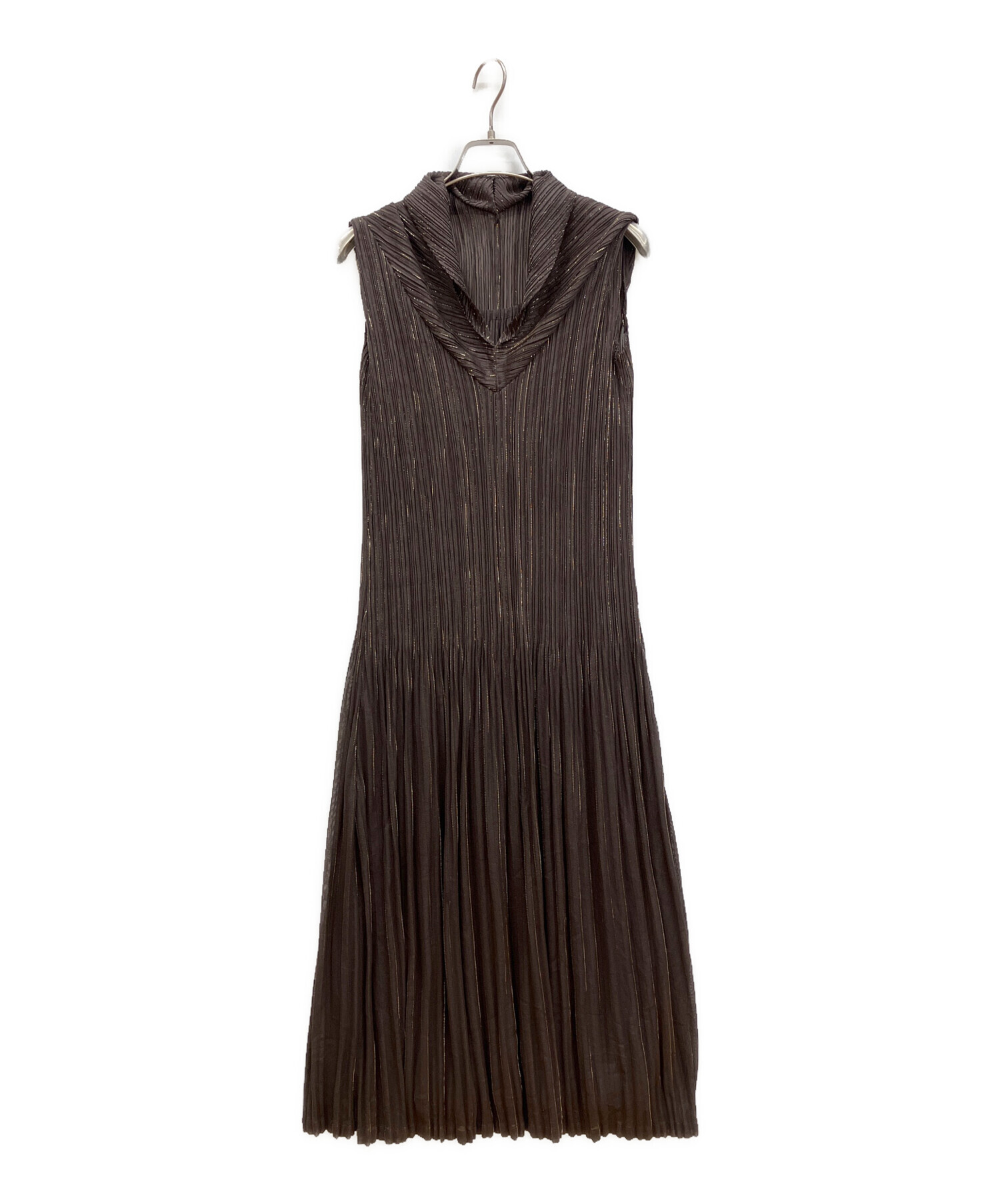 ISSEY MIYAKE プリーツプリーツブラウン ノースリーブワンピース ISSEY