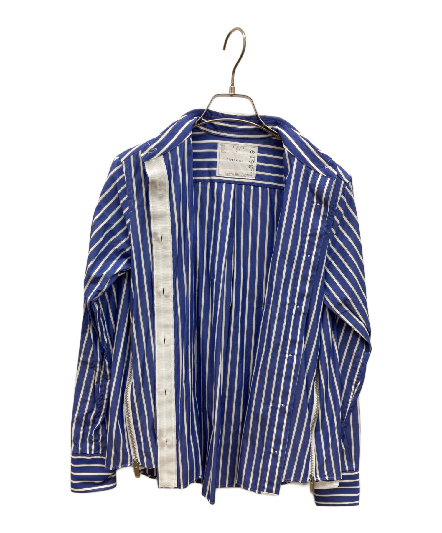 サカイ sacai ドッキング デニム シャツ ストライプ レディース F 中古・古着通販】sacai (サカイ) ストライプシャツ ブルー×ホワイト
