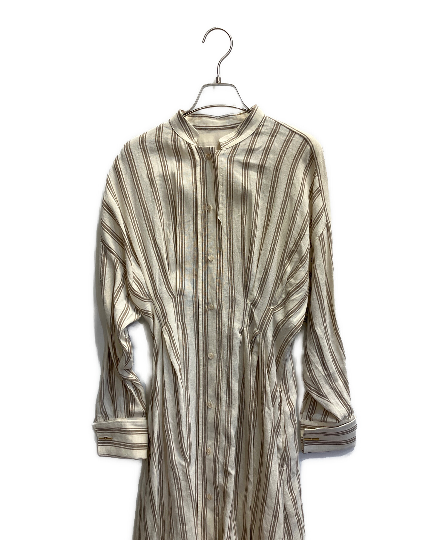 ほぼ未使用　白タグ　マックスマーラ　ワンピース　ドレープ　ストライプ　ベージュ 中古・古着通販】MaxMara (マックスマーラ) ストライプシャツ