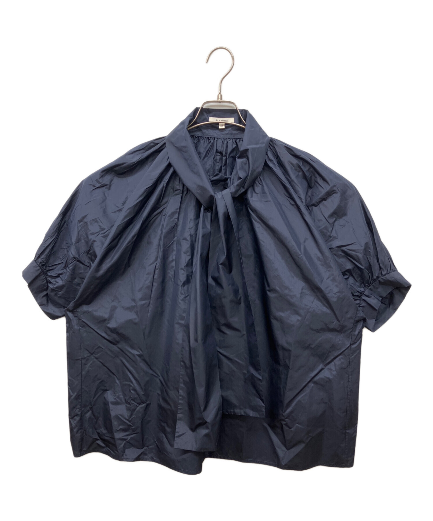 BLAMINK ブラミンク シルク リボン パフスリーブ ブラウス ネイビー 中古・古着通販】BLAMINK (ブラミンク) シルクボウタイブラウス