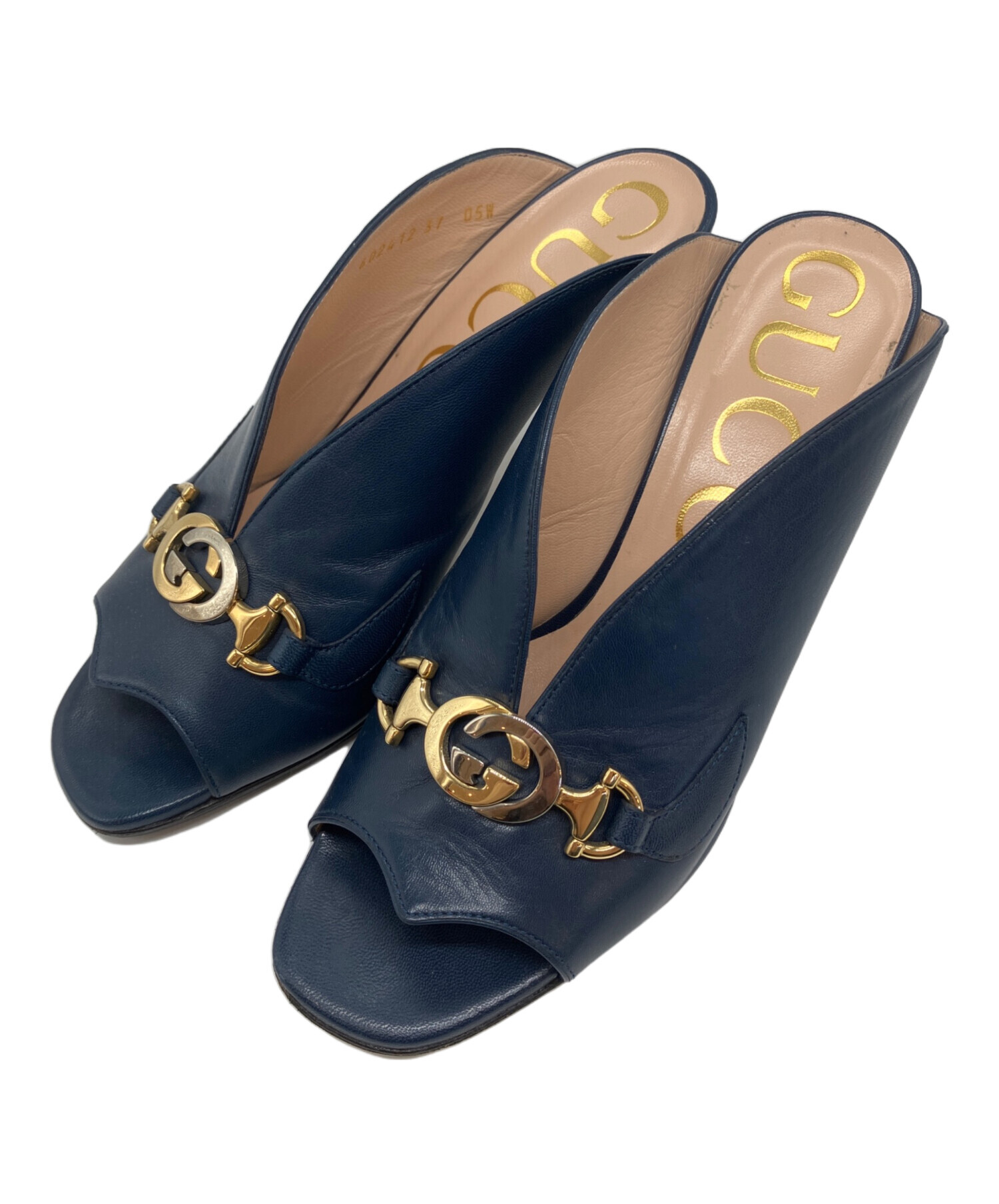 ★GUCCI グッチ サンダル ミュール 35 1/2 中古・古着通販】GUCCI (グッチ) ミュール ネイビー サイズ:37