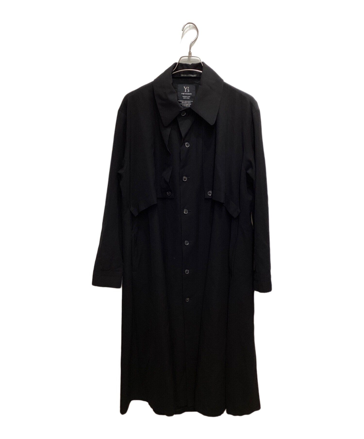 Y’s ワイズ ダブルボタン ロングコート　ブラック　Lサイズ相当 中古・古着通販】Y's (ワイズ) ウールギャバロングコート ブラック