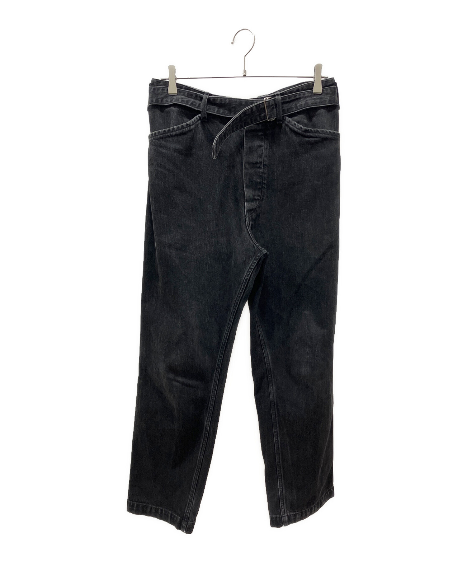 中古・古着通販】COMOLI (コモリ) ベルテッドデニムパンツ ブラック