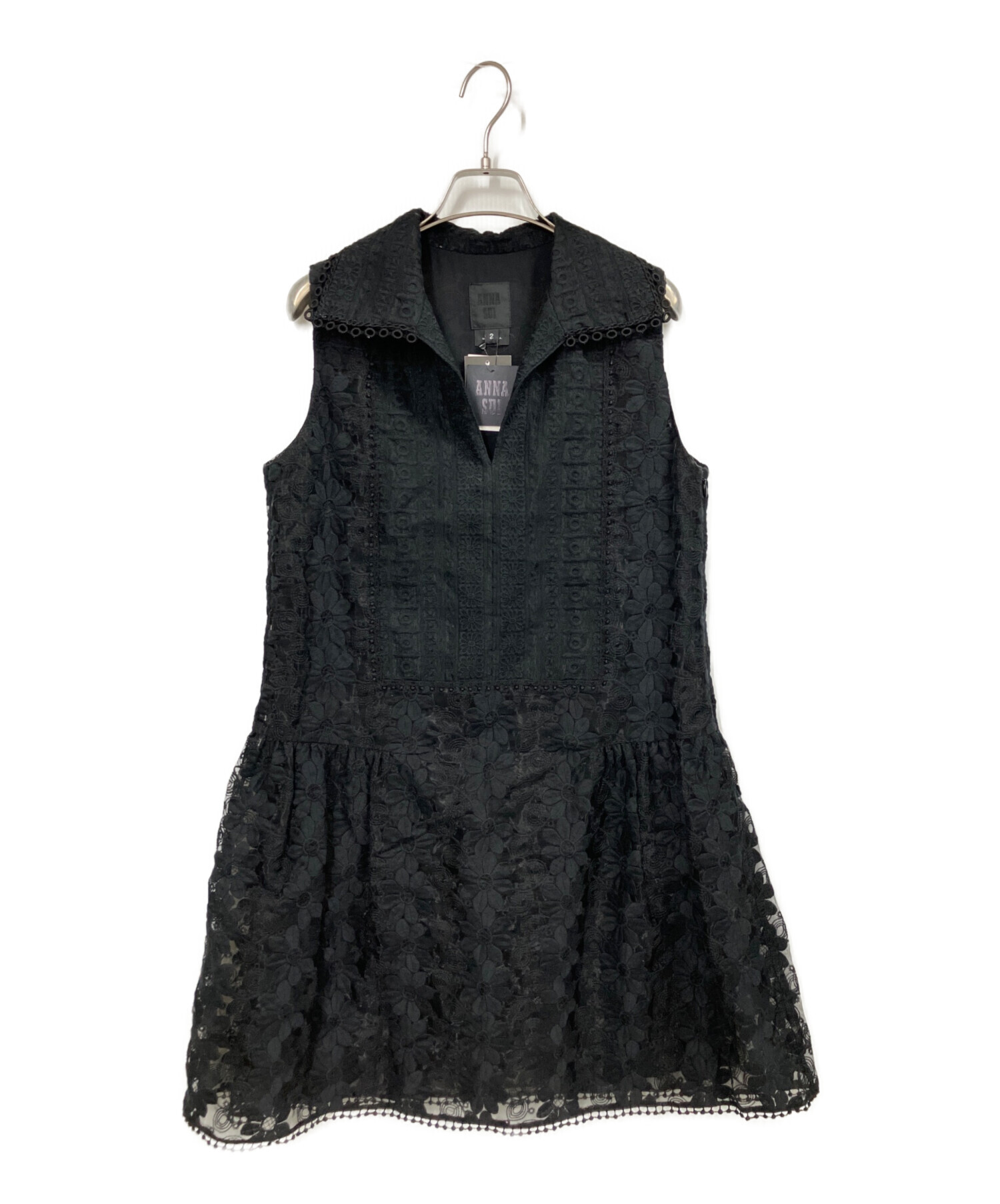 ANNA SUI アナスイ ワンピース 幾何学模様 中古・古着通販】ANNA SUI (アナスイ) 刺繍ワンピース ブラック サイズ