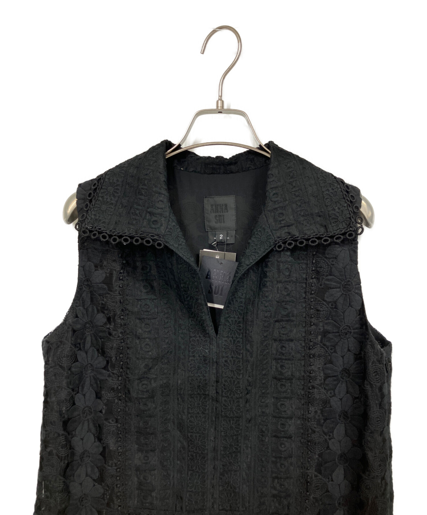 中古・古着通販】ANNA SUI (アナスイ) 刺繍ワンピース ブラック サイズ