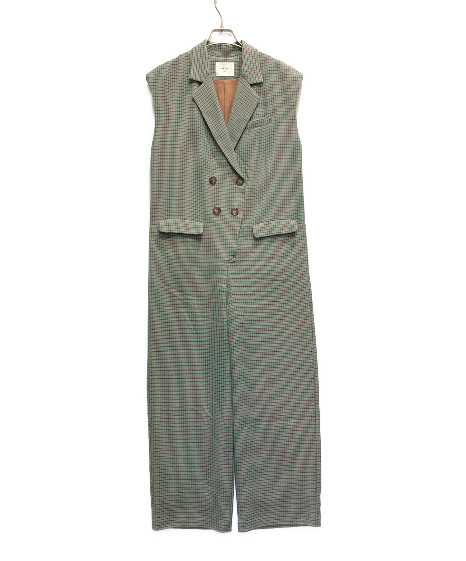 中古・古着通販】Ameri (アメリ) MINI CHECK JACKET ROMPERS グリーン