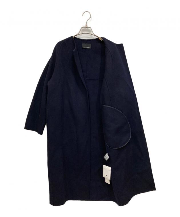 M-premierBLACKラムリバーノーカラーロングコートエムプルミエ