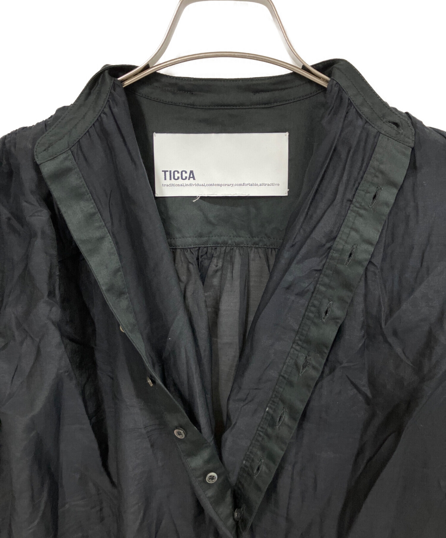 中古・古着通販】ticca (ティッカ) シャツワンピース ブラック サイズ