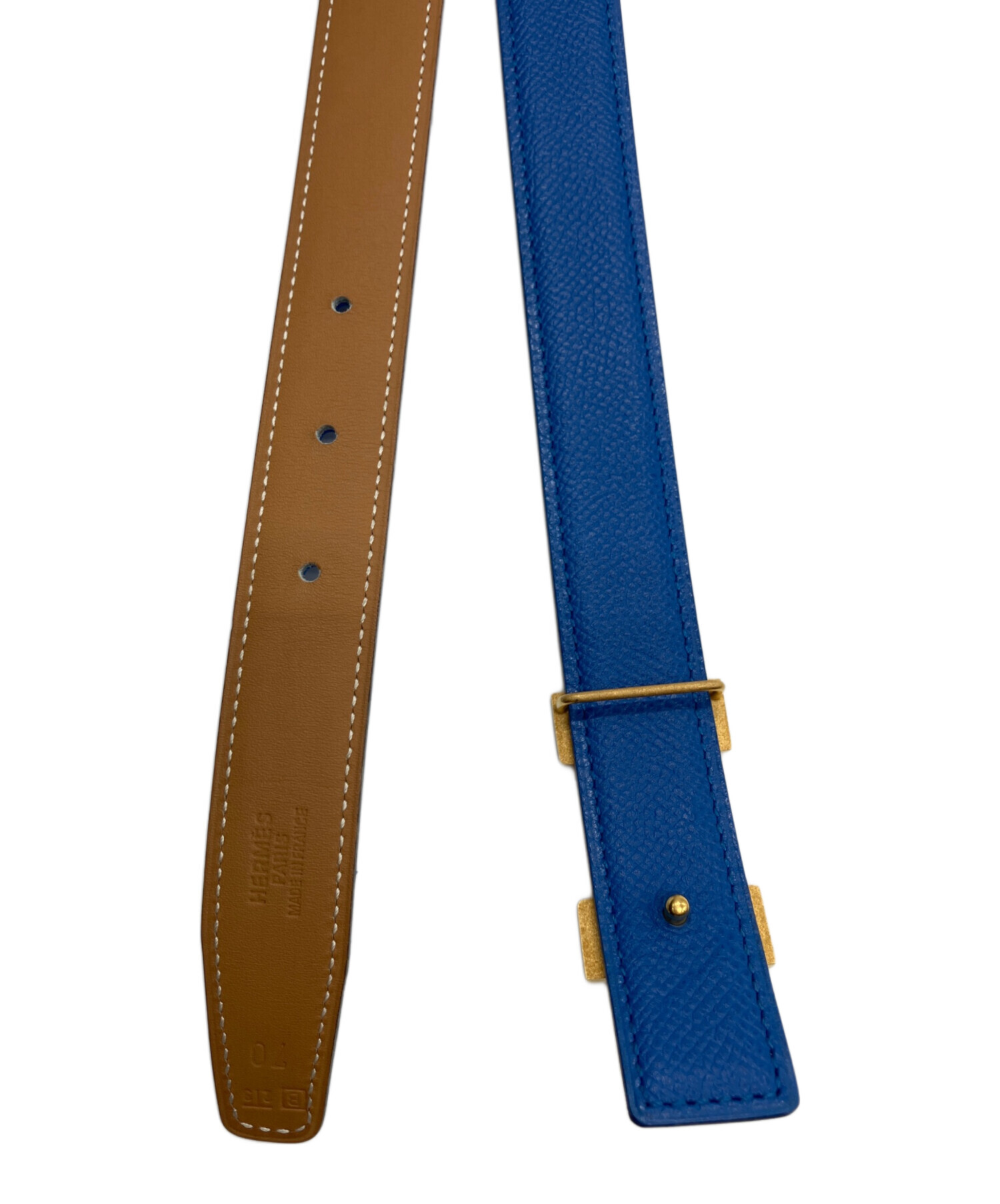 中古・古着通販】HERMES (エルメス) レザーベルト ブラウン×ブルー 