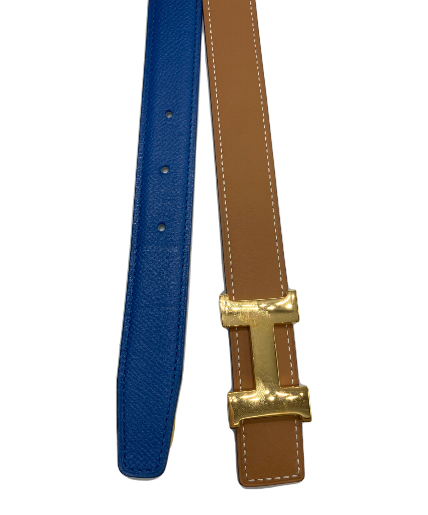 中古・古着通販】HERMES (エルメス) レザーベルト ブラウン×ブルー