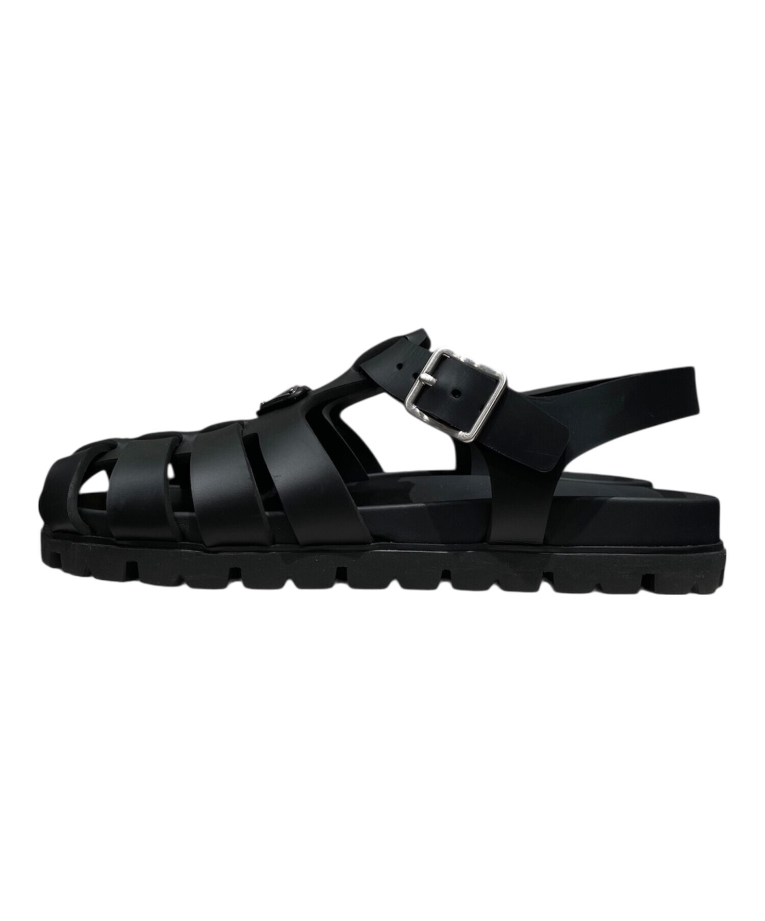 本日迄出品 PRADA ブラック トライアングル フィッシャーマン サンダル 中古・古着通販】PRADA (プラダ) トライアングルロゴフィッシャーマン