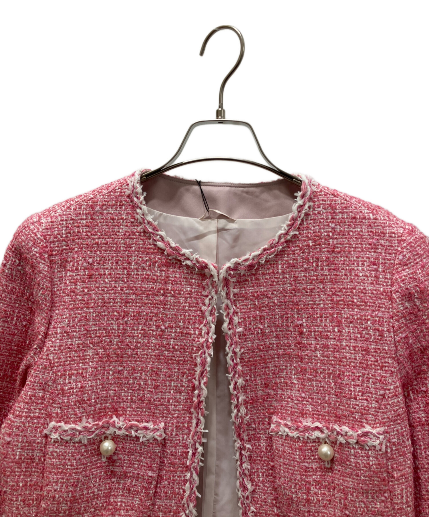 新品未使用ANAYIピンクデニムジャケット 中古・古着通販】ANAYI (アナイ) ミニドットツイードノーカラー