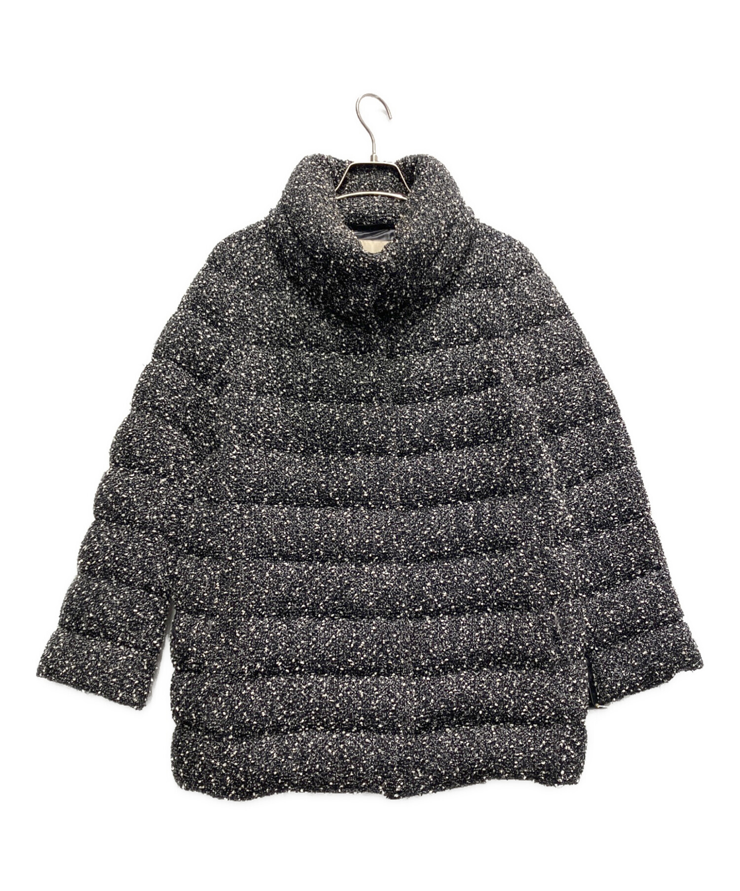 HERNO ヘルノ ツイード ジャケット ブルゾン ブラック ホワイト 42 中古・古着通販】HERNO (ヘルノ) ツイードダウンジャケット ブラック