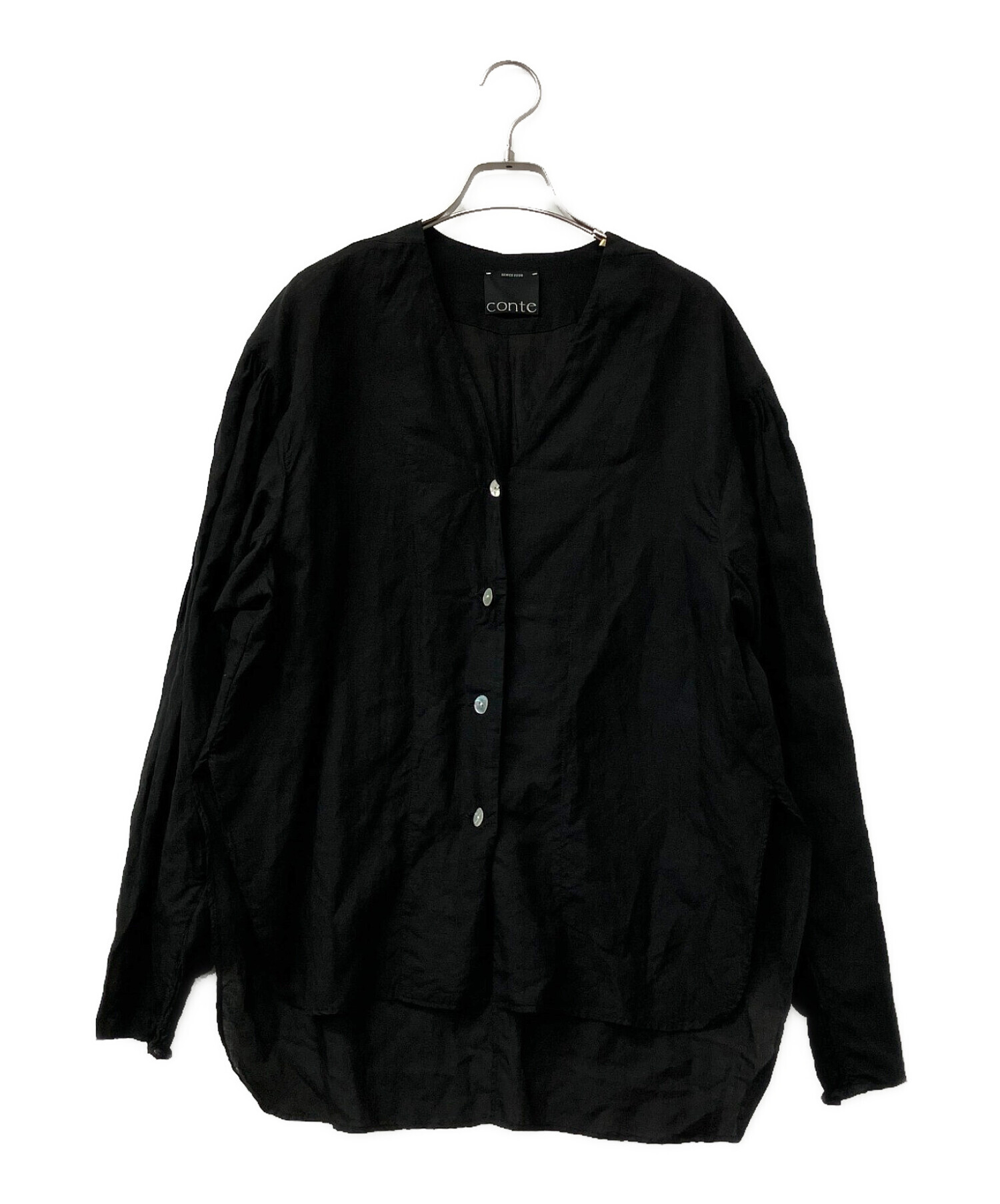 25SS✨完売品　コンテ シアーＶネックブラウス　リネン混　黒　ブラック 中古・古着通販】Conte (コンテ) シアー Vネックブラウス ブラック