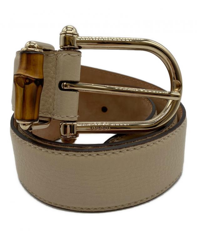 GUCCI ベージュレザーベルト ロゴバックル　85-34 GUCCI - グッチ GGスプリーム メンズ ベルト ゴールドバックル