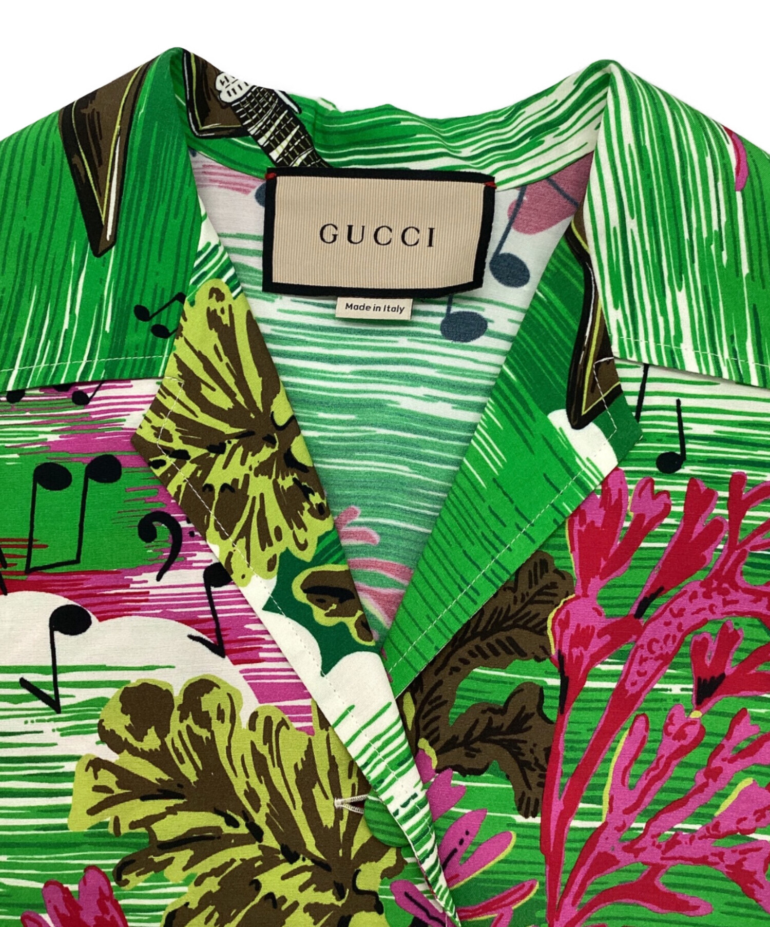 GUCCI - グッチ GUCCI LOVE PARADE 衣料品 トップス レーヨン レディース グリーン系 / マルチカラー 703607 【中古】 中古・古着通販】GUCCI (グッチ) シャツ 703607 LOVE PARADE グリーン