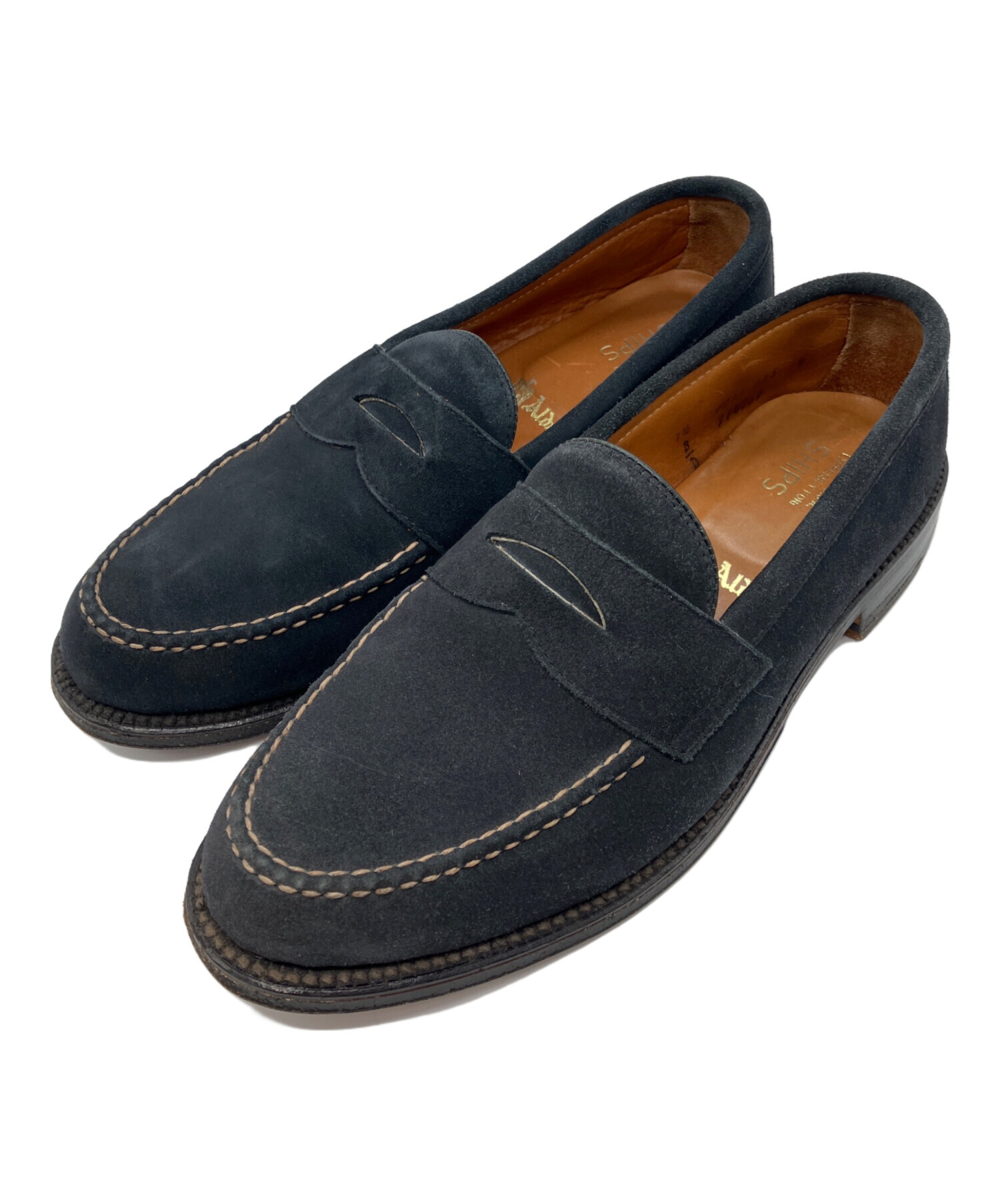 ALDEN (オールデン) SHIPS (シップス) スエード コインローファー ネイビー サイズ:7.5 メンズ レザーシューズ/ビジネスシューズ 中古・古着