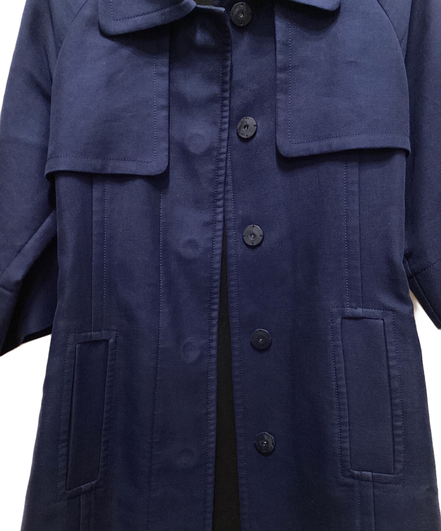 foxey newyork 39362 ノーカラーコート　ネイビー　38 中古・古着通販】FOXEY NEWYORK (フォクシーニューヨーク) トレンチ